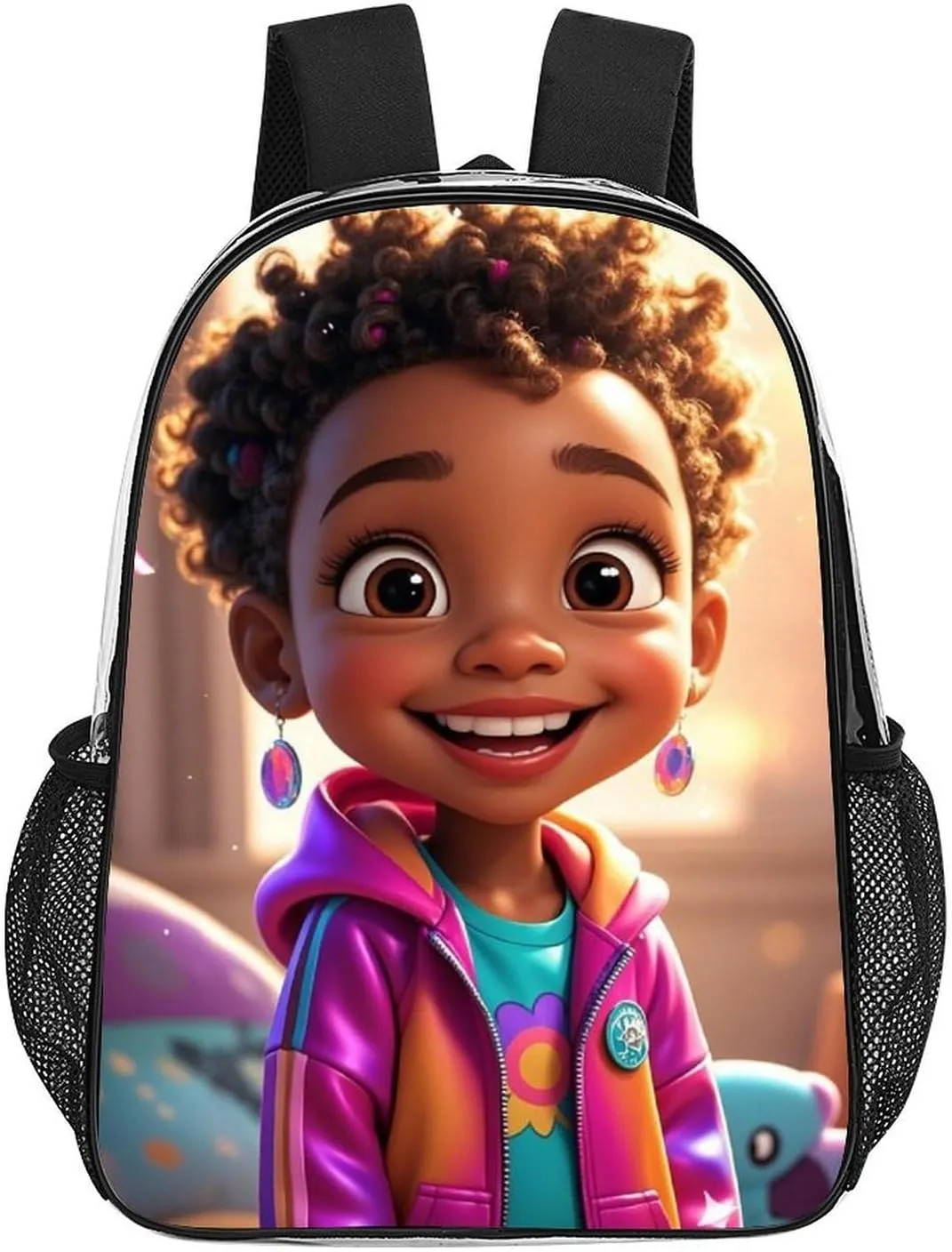 Lightweight Daypack Backpack for Sports Travel Running - Large Capacity Multipurpose Transparent Bookbag, Cartoon Afro American Black Women Art Laptop Backpack Daypack