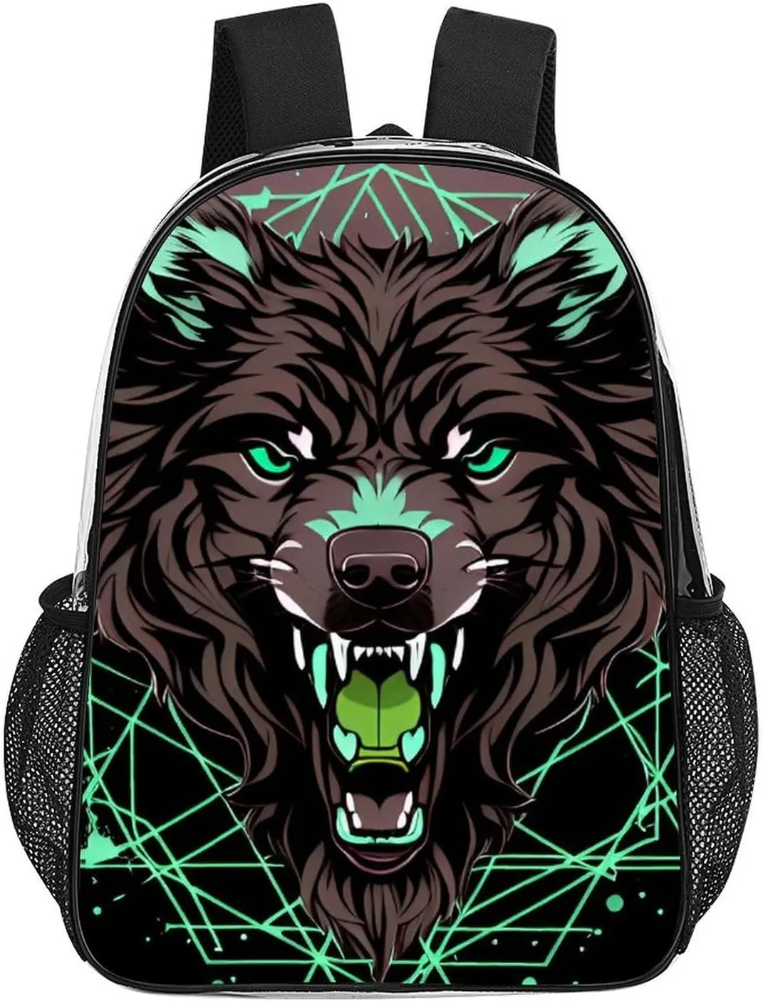 Lightweight Daypack Bookbag for Trekking Business Walking Cycling - Big Capacity Transparent Multipurpose Carry On Bag, Wild Wolf Head Art Business Computer Bag