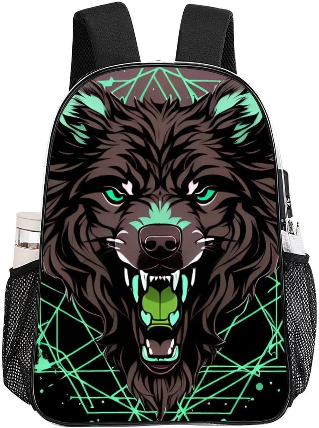 Lightweight Daypack Bookbag for Trekking Business Walking Cycling - Big Capacity Transparent Multipurpose Carry On Bag, Wild Wolf Head Art Business Computer Bag