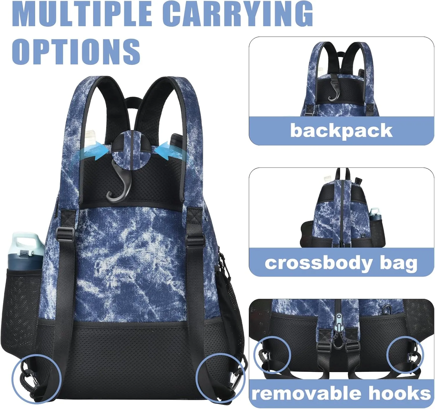 Lightweight Pickleball bag, Canvas Sling Bag - Crossbody Backpack for Men and Women