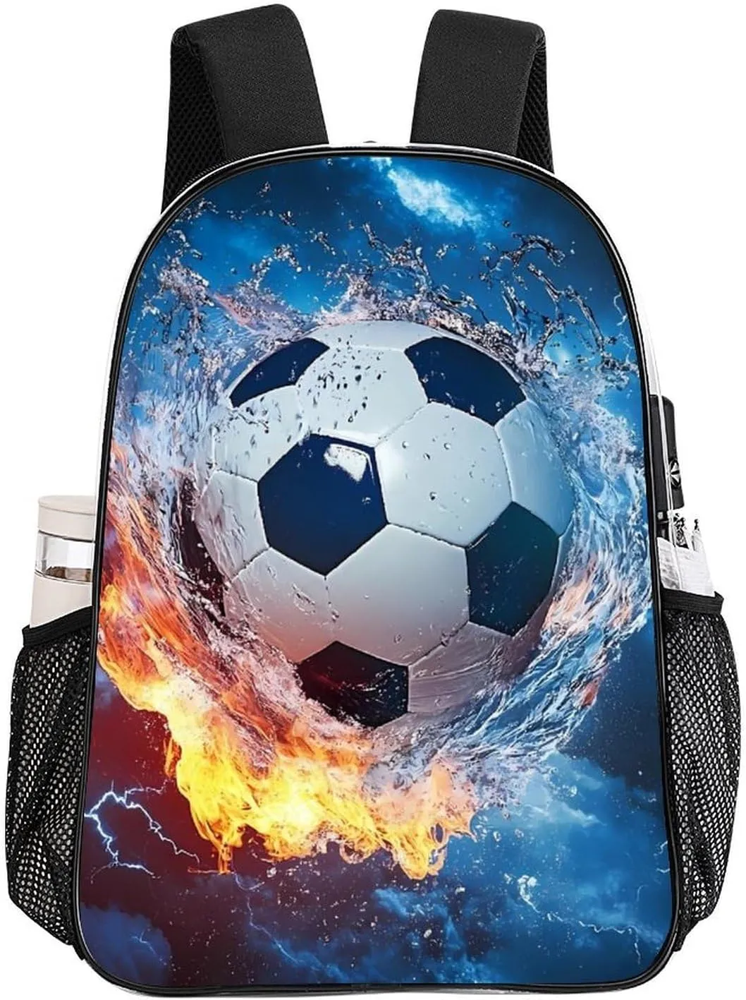 Lightweight Rucksack for Sports Travel Running - Big Capacity Multipurpose Transparent Bookbag, Cool Water Fire Flame Soccer Football Print Travel and Sport Backpack Rucksack