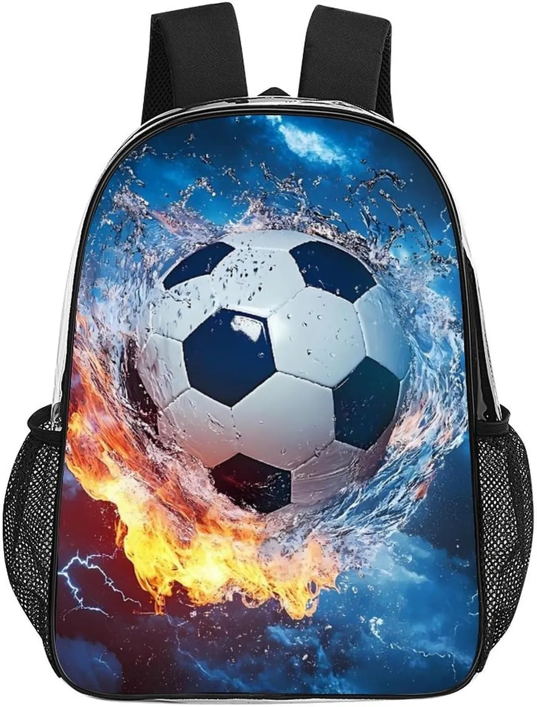 Lightweight Rucksack for Sports Travel Running - Big Capacity Multipurpose Transparent Bookbag, Cool Water Fire Flame Soccer Football Print Travel and Sport Backpack Rucksack