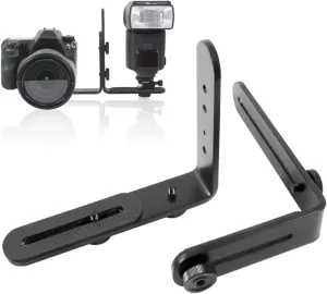 LimoStudio Dual L Shape Camera Flash Bracket, Metal Aluminum Alloy, 1/4" Universal Thread, Speedlite & DSLR Camera Holder / Mount, Photo Studio, AGG1983