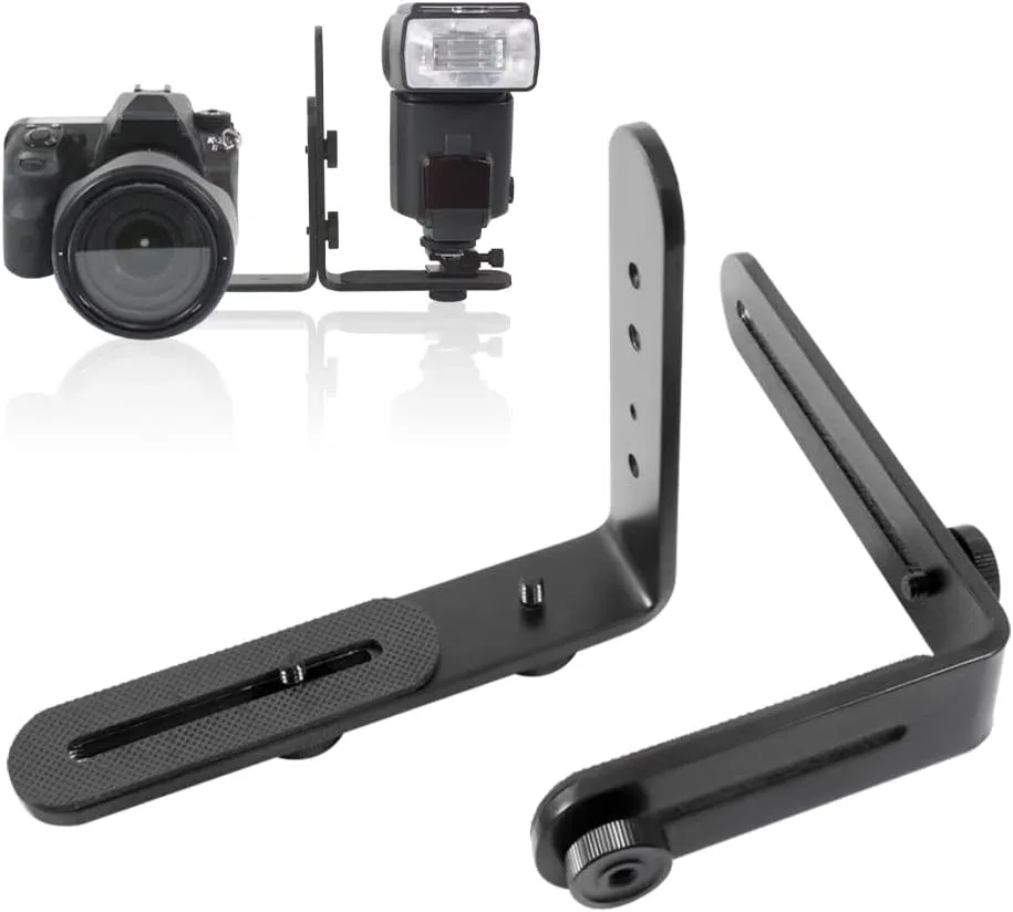 LimoStudio Dual L Shape Camera Flash Bracket, Metal Aluminum Alloy, 1/4" Universal Thread, Speedlite & DSLR Camera Holder / Mount, Photo Studio, AGG1983