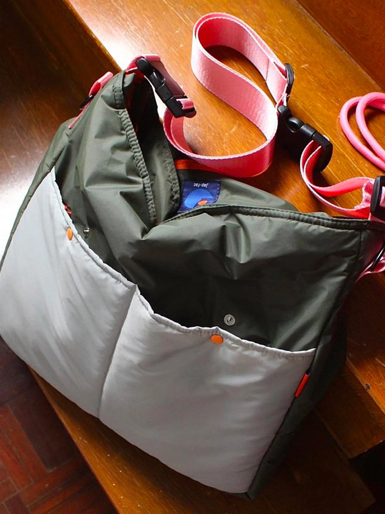 Lively Tote Bag - Olive Green & Pink