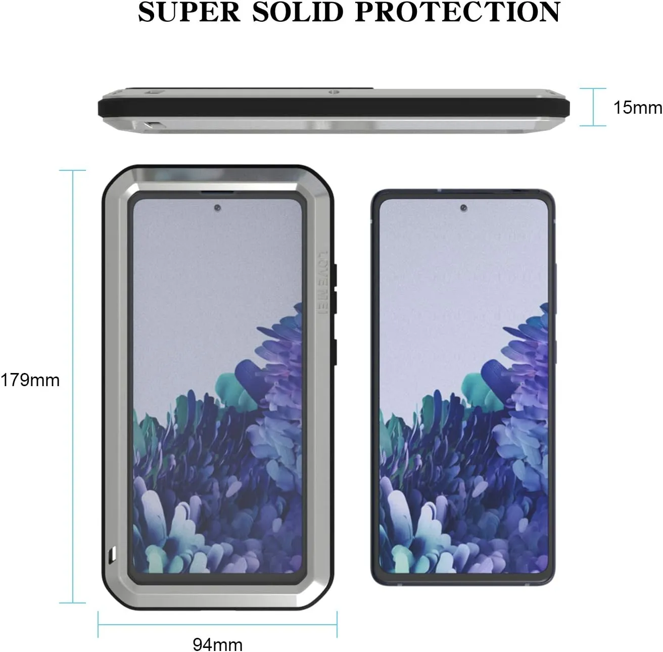 LOVE MEI Military Rugged Case For Samsung Galaxy S20 FE 5G, with Tempered Glass Screen Protector, Shockproof Dustproof Scratch Proof Hybrid Metal and Silicone Gel Heavy Duty Full Body Cover for S20 FE