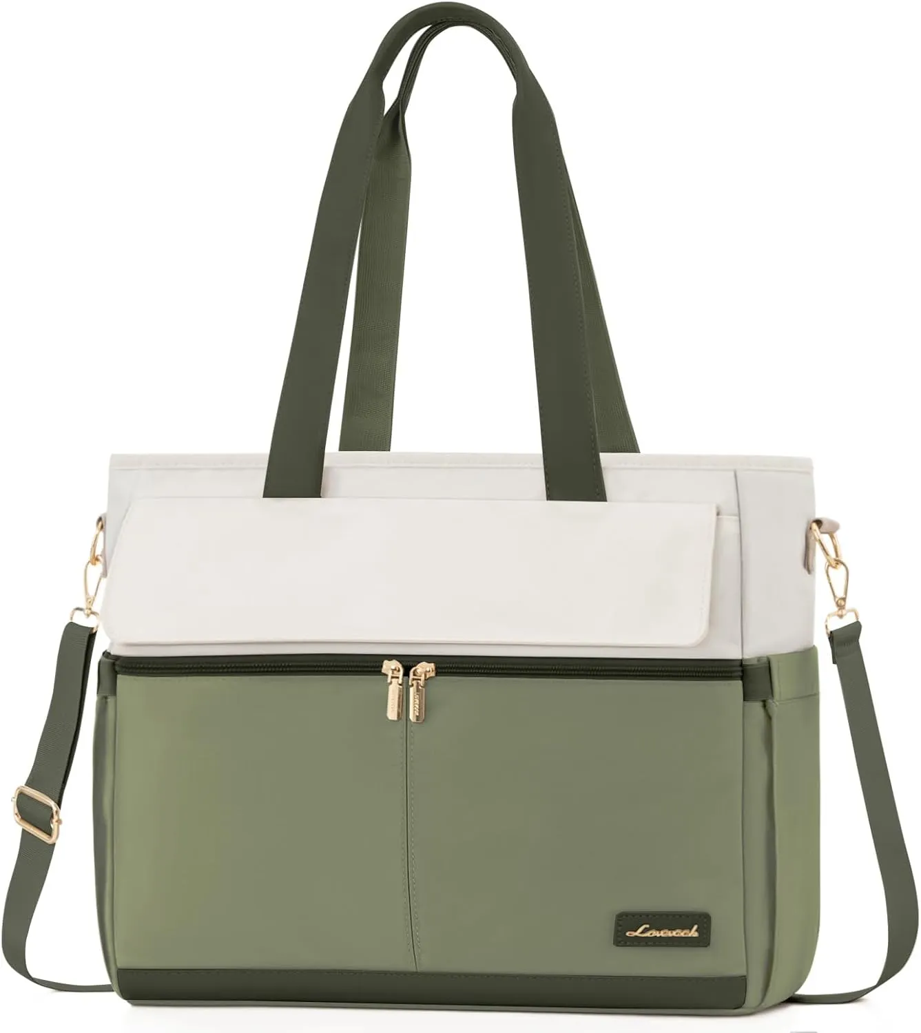 LOVEVOOK Laptop Bag for Women 15.6 Inch Laptop Tote Bag Large Capacity Work Bags Mutiple Pockets Teacher Bags with Removable Strap Water Resistant Computer Bag for Business Travel Nurse, Green Beige