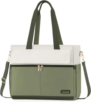 LOVEVOOK Laptop Bag for Women 15.6 Inch Laptop Tote Bag Large Capacity Work Bags Mutiple Pockets Teacher Bags with Removable Strap Water Resistant Computer Bag for Business Travel Nurse, Green Beige