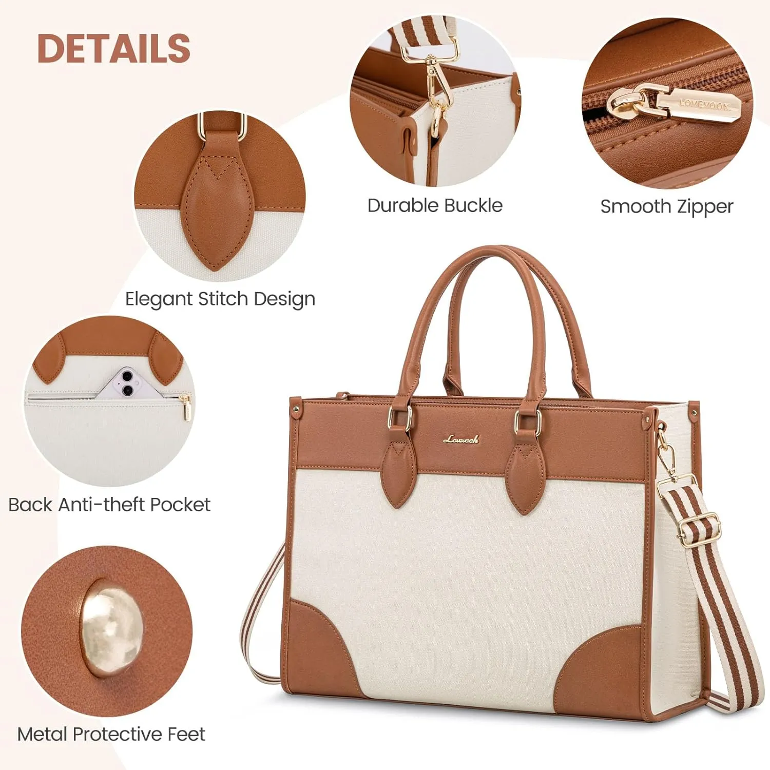 LOVEVOOK Laptop Bag for Women 15.6 inch,Professional Canvas Work Bags Laptop Tote Bag with Cup Holder,Waterproof Laptop Purse Work Tote Computer Briefcase Crossbody Handbag for Teacher Office Travel