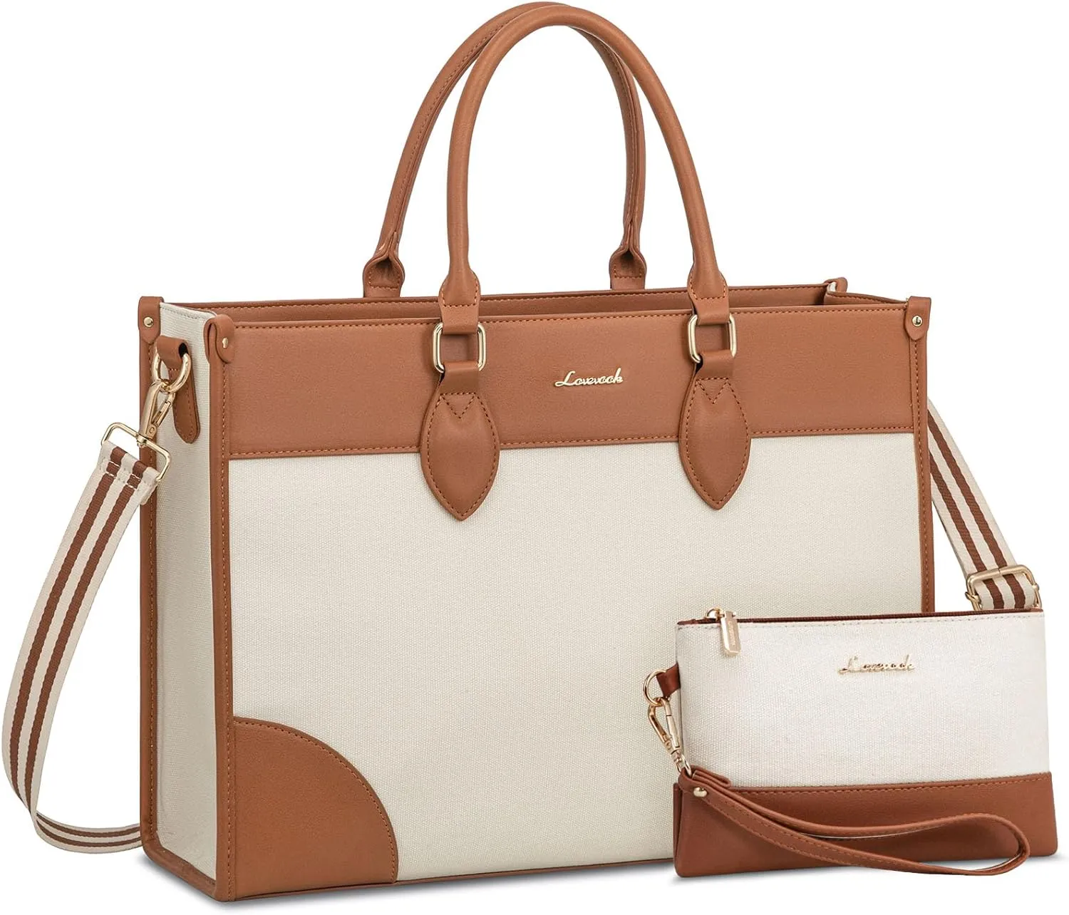 LOVEVOOK Laptop Bag for Women 15.6 inch,Professional Canvas Work Bags Laptop Tote Bag with Cup Holder,Waterproof Laptop Purse Work Tote Computer Briefcase Crossbody Handbag for Teacher Office Travel