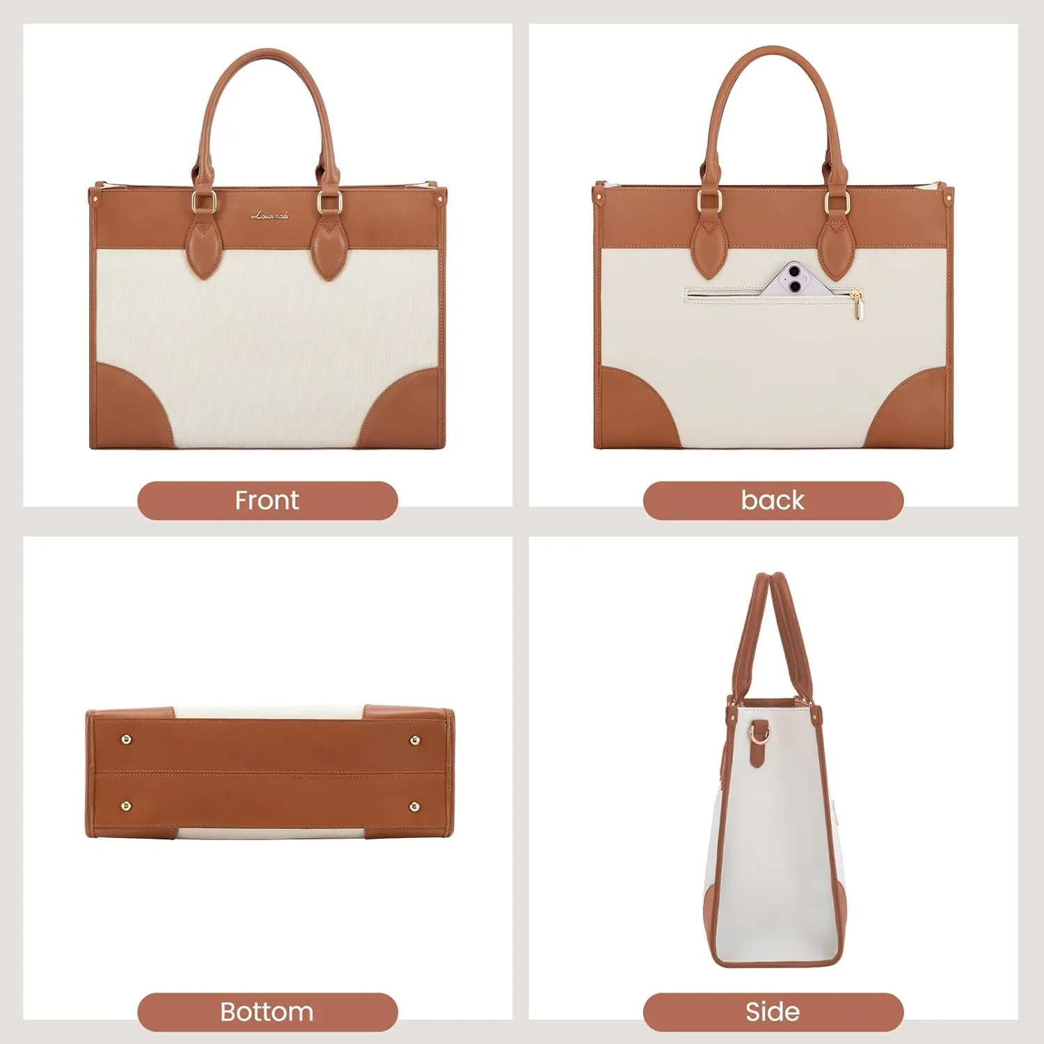 LOVEVOOK Laptop Bag for Women 15.6 inch,Professional Canvas Work Bags Laptop Tote Bag with Cup Holder,Waterproof Laptop Purse Work Tote Computer Briefcase Crossbody Handbag for Teacher Office Travel