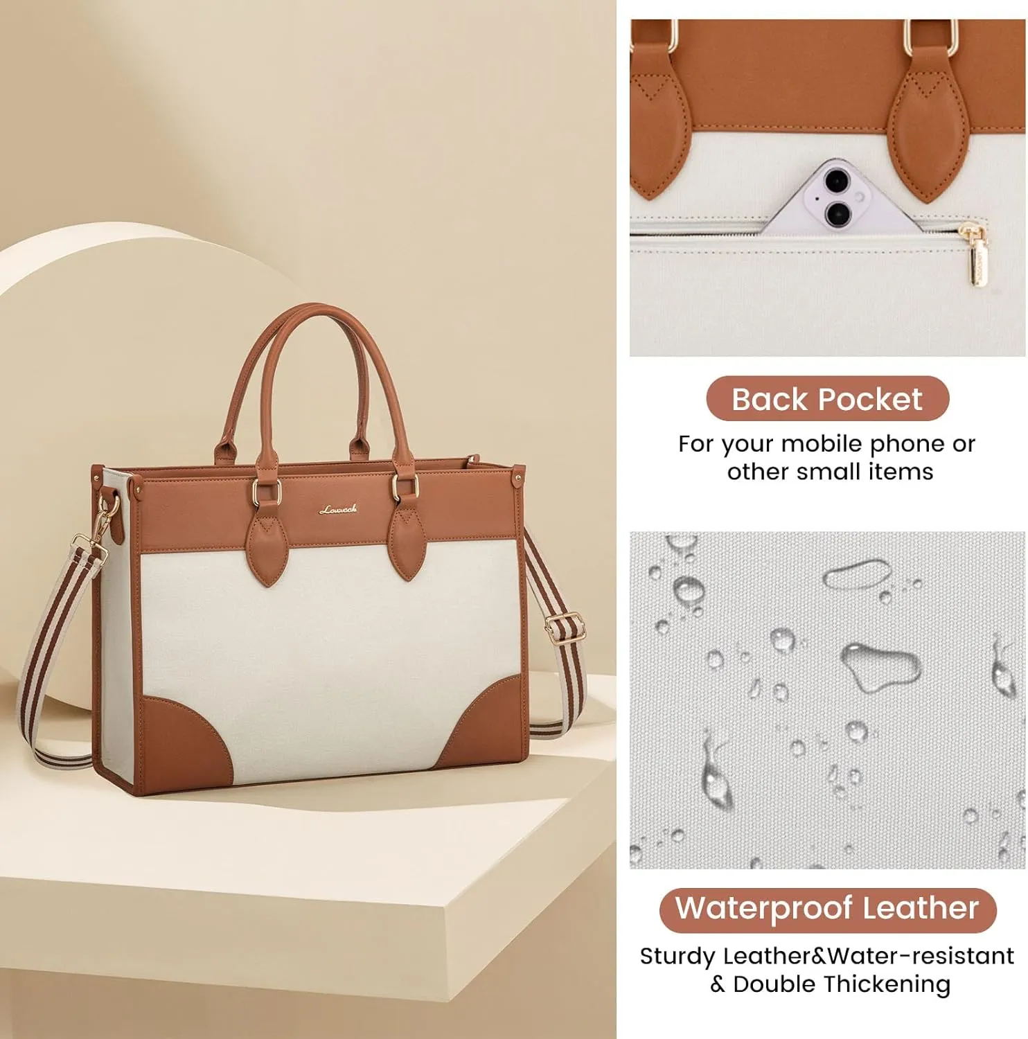 LOVEVOOK Laptop Bag for Women 15.6 inch,Professional Canvas Work Bags Laptop Tote Bag with Cup Holder,Waterproof Laptop Purse Work Tote Computer Briefcase Crossbody Handbag for Teacher Office Travel