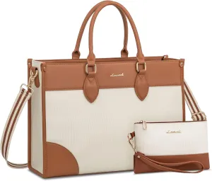 LOVEVOOK Laptop Bag for Women 15.6 inch,Professional Canvas Work Bags Laptop Tote Bag with Cup Holder,Waterproof Laptop Purse Work Tote Computer Briefcase Crossbody Handbag for Teacher Office Travel