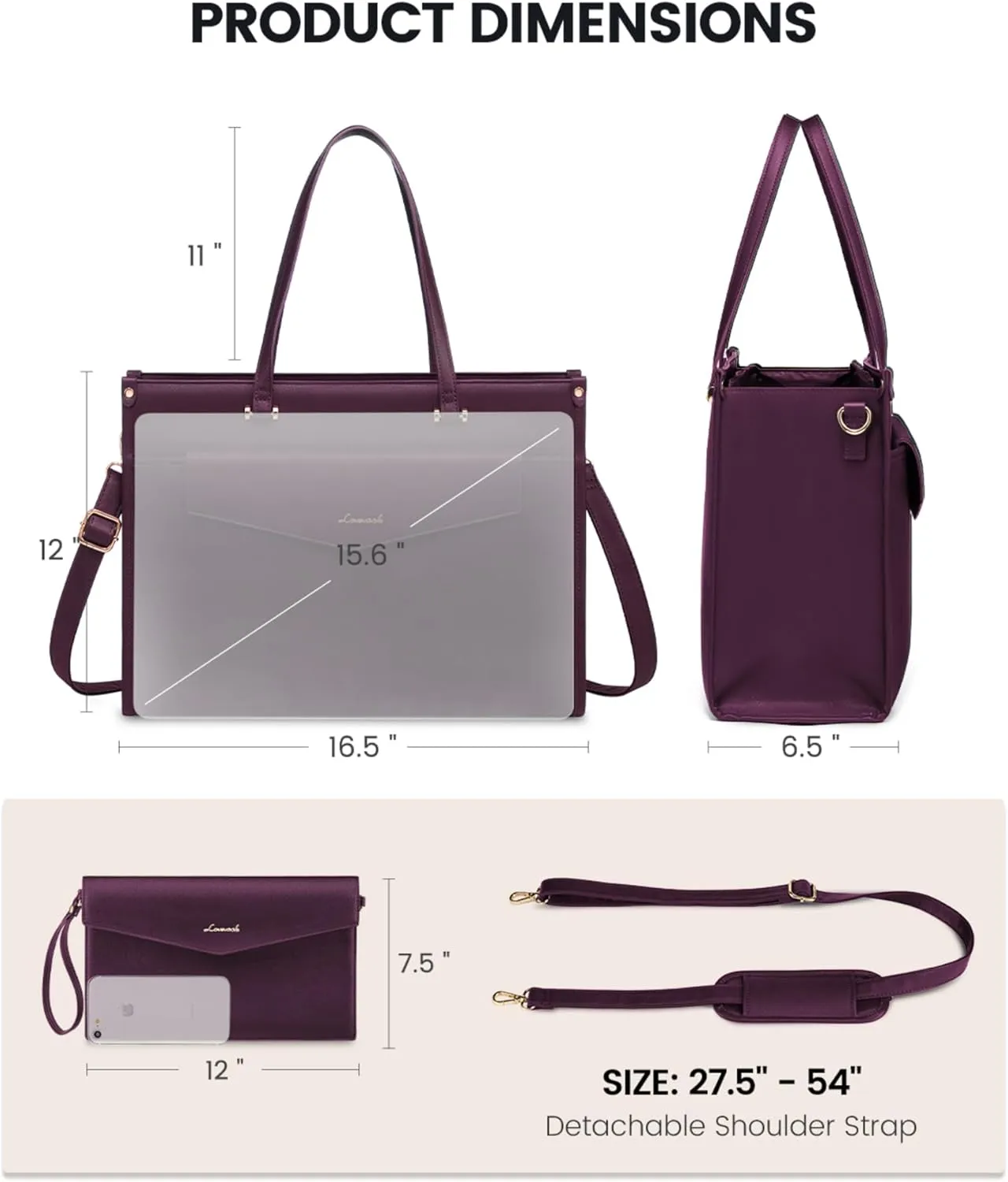 LOVEVOOK Laptop Bag for Women, 15.6'' Laptop Tote Purse 2-in-1 Professional Work Bag Business Briefcase with Clutch Purse, Waterproof Leather Computer Handbag for Teacher Office Travel