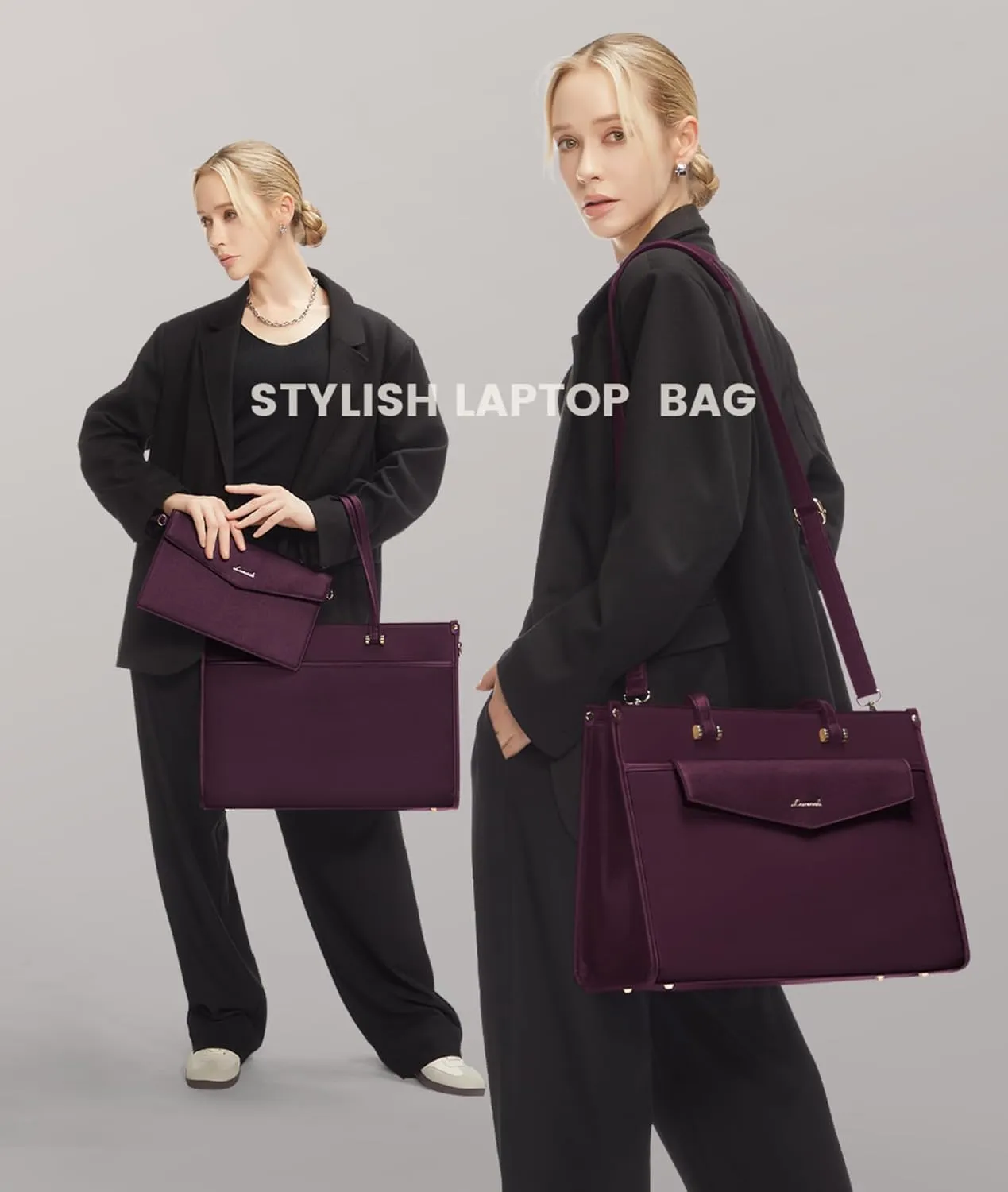 LOVEVOOK Laptop Bag for Women, 15.6'' Laptop Tote Purse 2-in-1 Professional Work Bag Business Briefcase with Clutch Purse, Waterproof Leather Computer Handbag for Teacher Office Travel