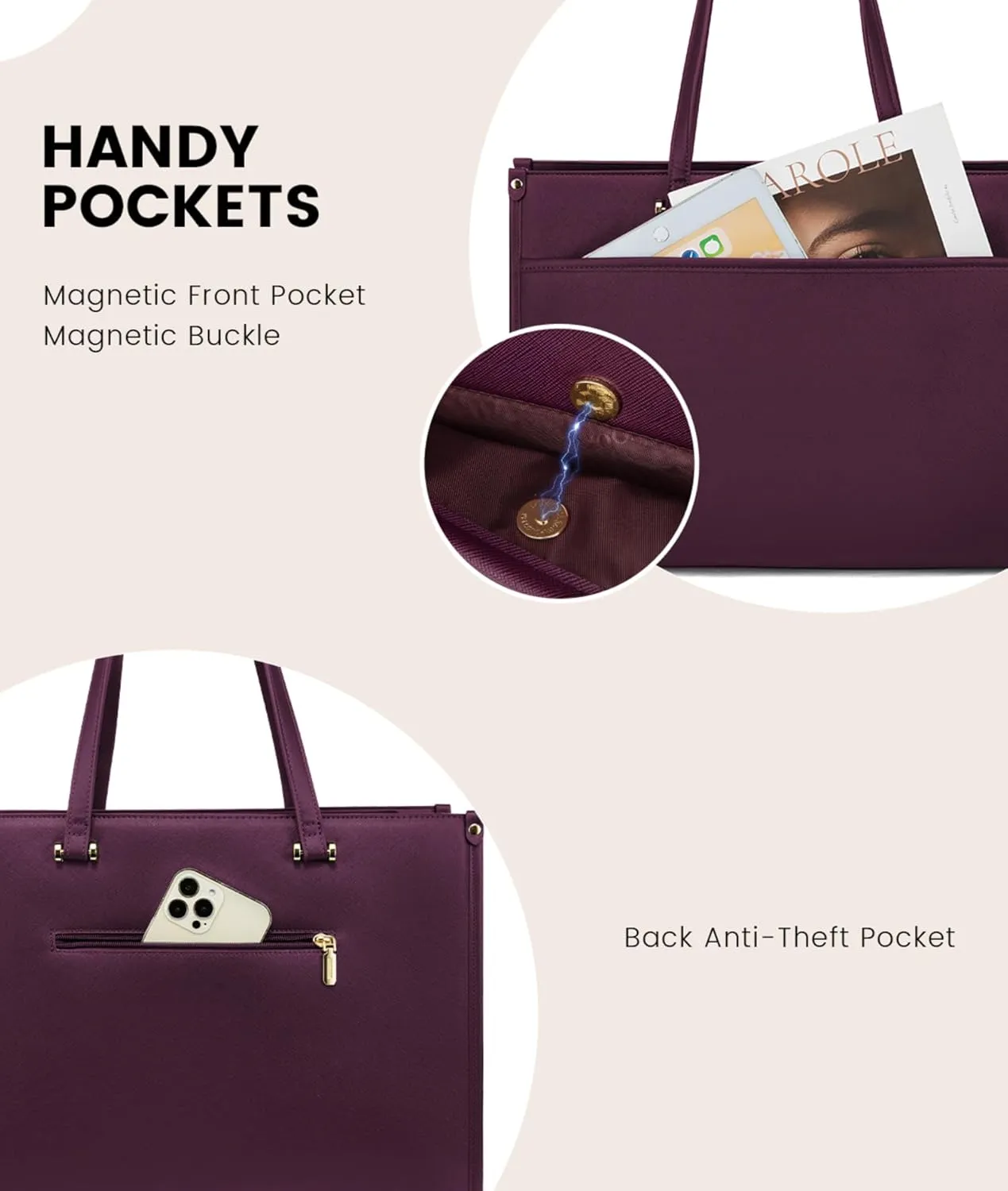 LOVEVOOK Laptop Bag for Women, 15.6'' Laptop Tote Purse 2-in-1 Professional Work Bag Business Briefcase with Clutch Purse, Waterproof Leather Computer Handbag for Teacher Office Travel