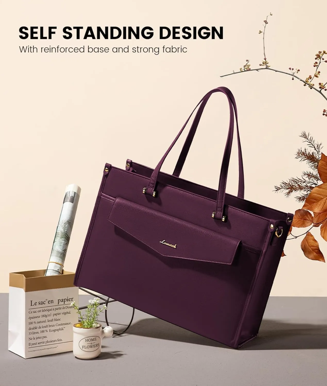 LOVEVOOK Laptop Bag for Women, 15.6'' Laptop Tote Purse 2-in-1 Professional Work Bag Business Briefcase with Clutch Purse, Waterproof Leather Computer Handbag for Teacher Office Travel