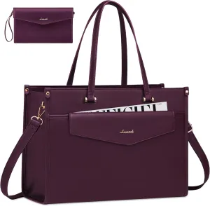 LOVEVOOK Laptop Bag for Women, 15.6'' Laptop Tote Purse 2-in-1 Professional Work Bag Business Briefcase with Clutch Purse, Waterproof Leather Computer Handbag for Teacher Office Travel
