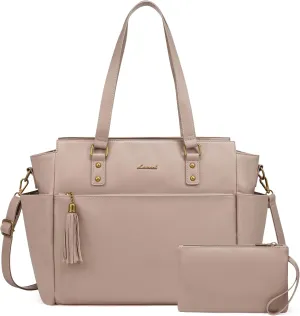 LOVEVOOK Laptop Tote Bag for Women 15.6 Inch Vintage Leather Work Laptop Bag with Clutch Purse, Large Capacity Computer Briefcase Teacher Bag for Casual Office Travel