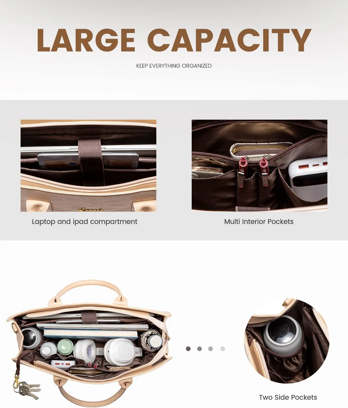 LOVEVOOK Laptop Tote Bag for Women, Vintage Leather Work Bags 15.6 inch Laptop Bag, Waterproof Computer Bag Business Office Briefcase, Beige