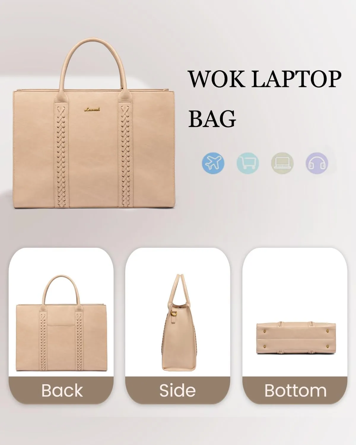 LOVEVOOK Laptop Tote Bag for Women, Vintage Leather Work Bags 15.6 inch Laptop Bag, Waterproof Computer Bag Business Office Briefcase, Beige