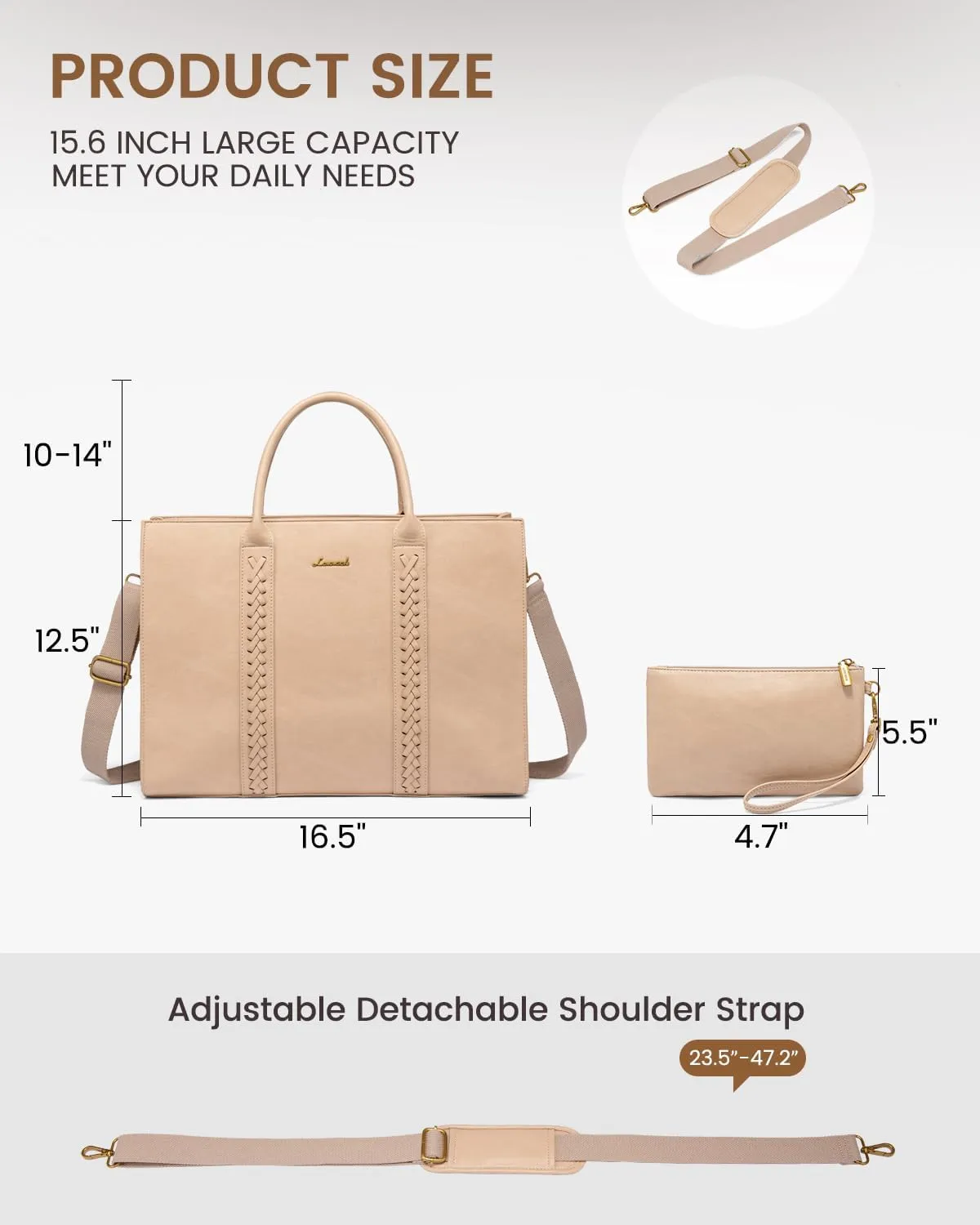 LOVEVOOK Laptop Tote Bag for Women, Vintage Leather Work Bags 15.6 inch Laptop Bag, Waterproof Computer Bag Business Office Briefcase, Beige