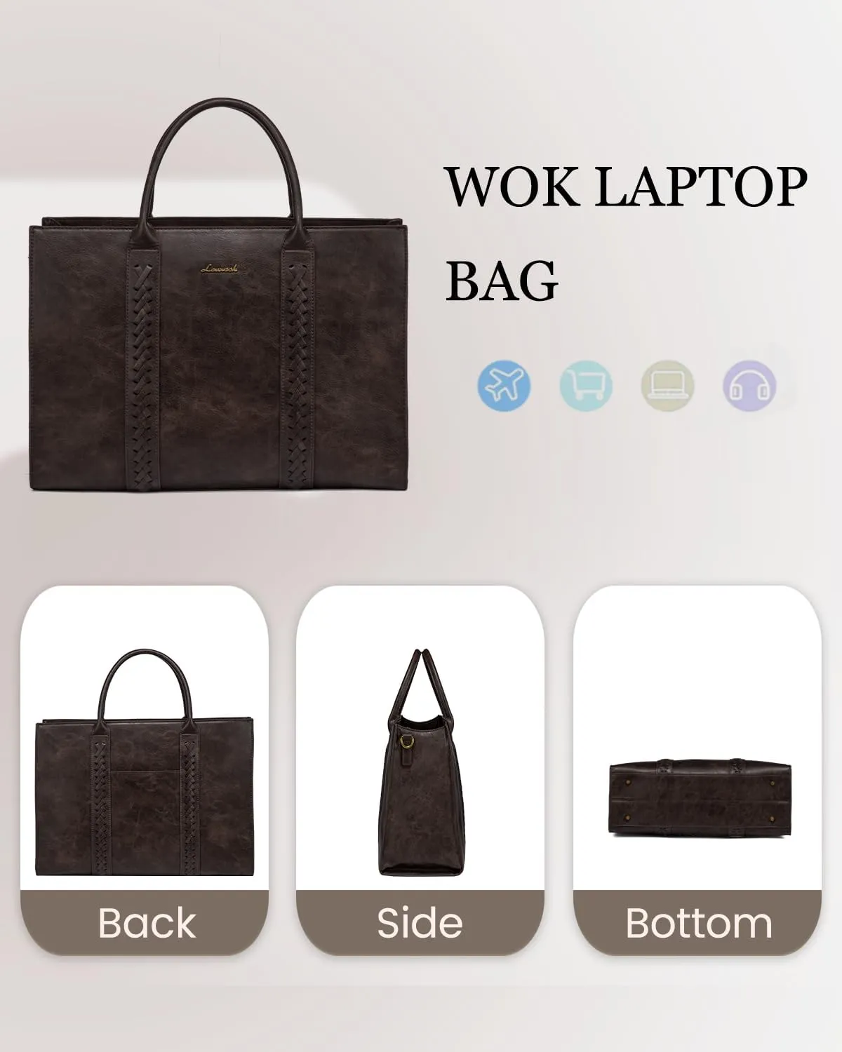 LOVEVOOK Laptop Tote Bag for Women, Vintage Leather Work Bags 15.6 inch Laptop Bag, Waterproof Computer Bag Business Office Briefcase, Coffee