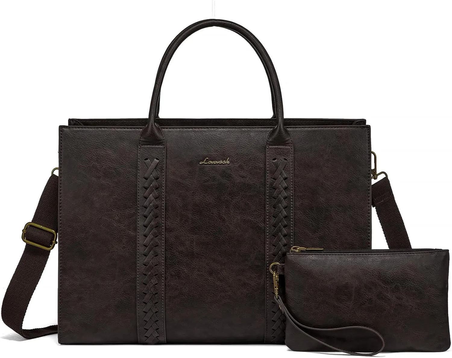 LOVEVOOK Laptop Tote Bag for Women, Vintage Leather Work Bags 15.6 inch Laptop Bag, Waterproof Computer Bag Business Office Briefcase, Coffee