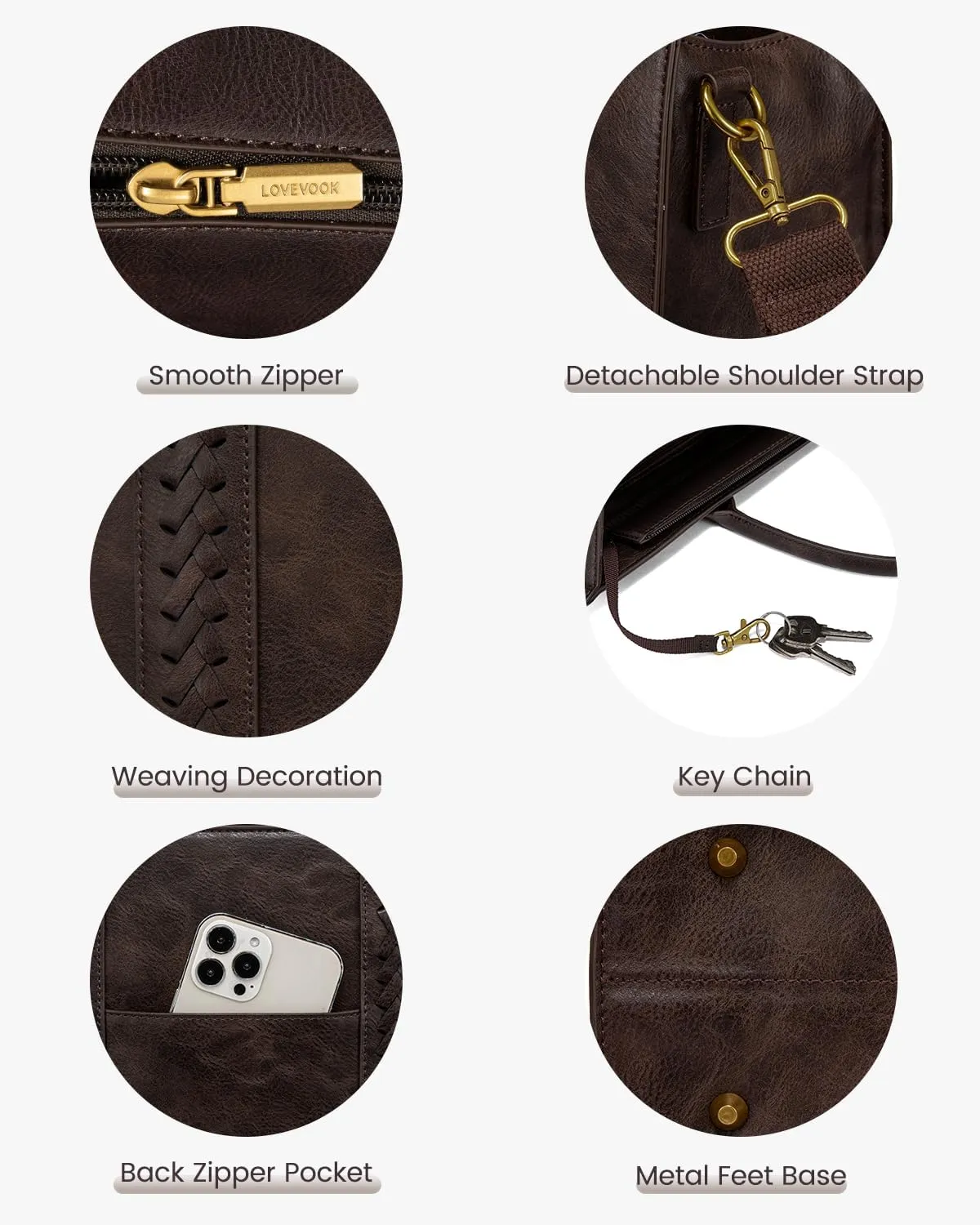 LOVEVOOK Laptop Tote Bag for Women, Vintage Leather Work Bags 15.6 inch Laptop Bag, Waterproof Computer Bag Business Office Briefcase, Coffee