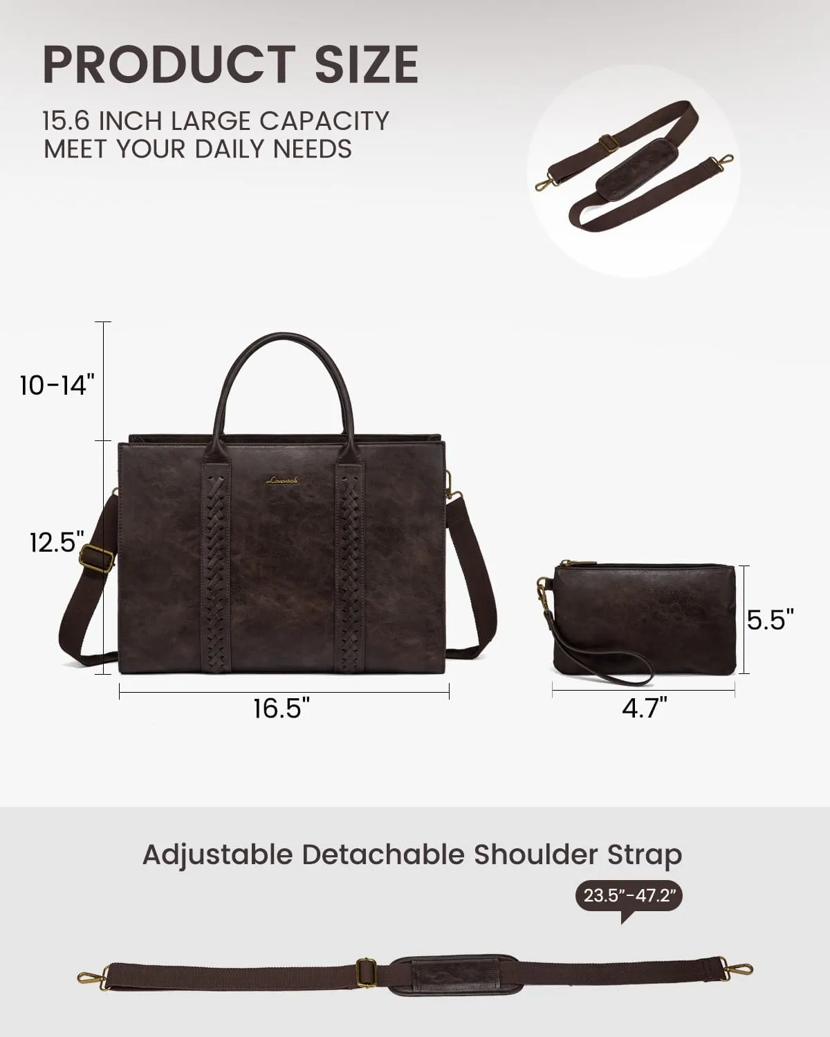 LOVEVOOK Laptop Tote Bag for Women, Vintage Leather Work Bags 15.6 inch Laptop Bag, Waterproof Computer Bag Business Office Briefcase, Coffee