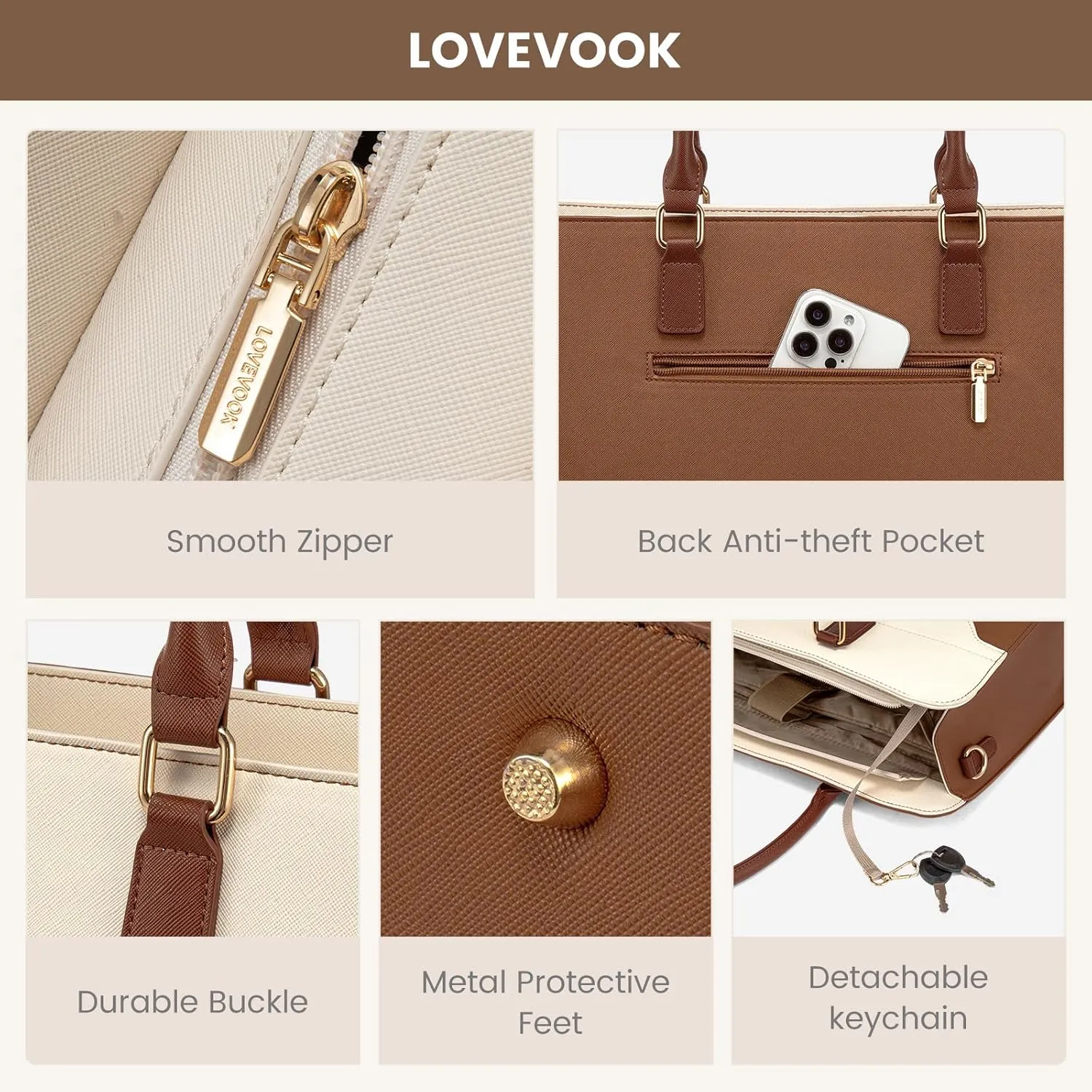 LOVEVOOK Laptop Tote Bag for Women,Leather Work Bag, Waterproof Business Teacher Bag,Large Computer Handbag Purse Briefcase,Office Gifts for Women
