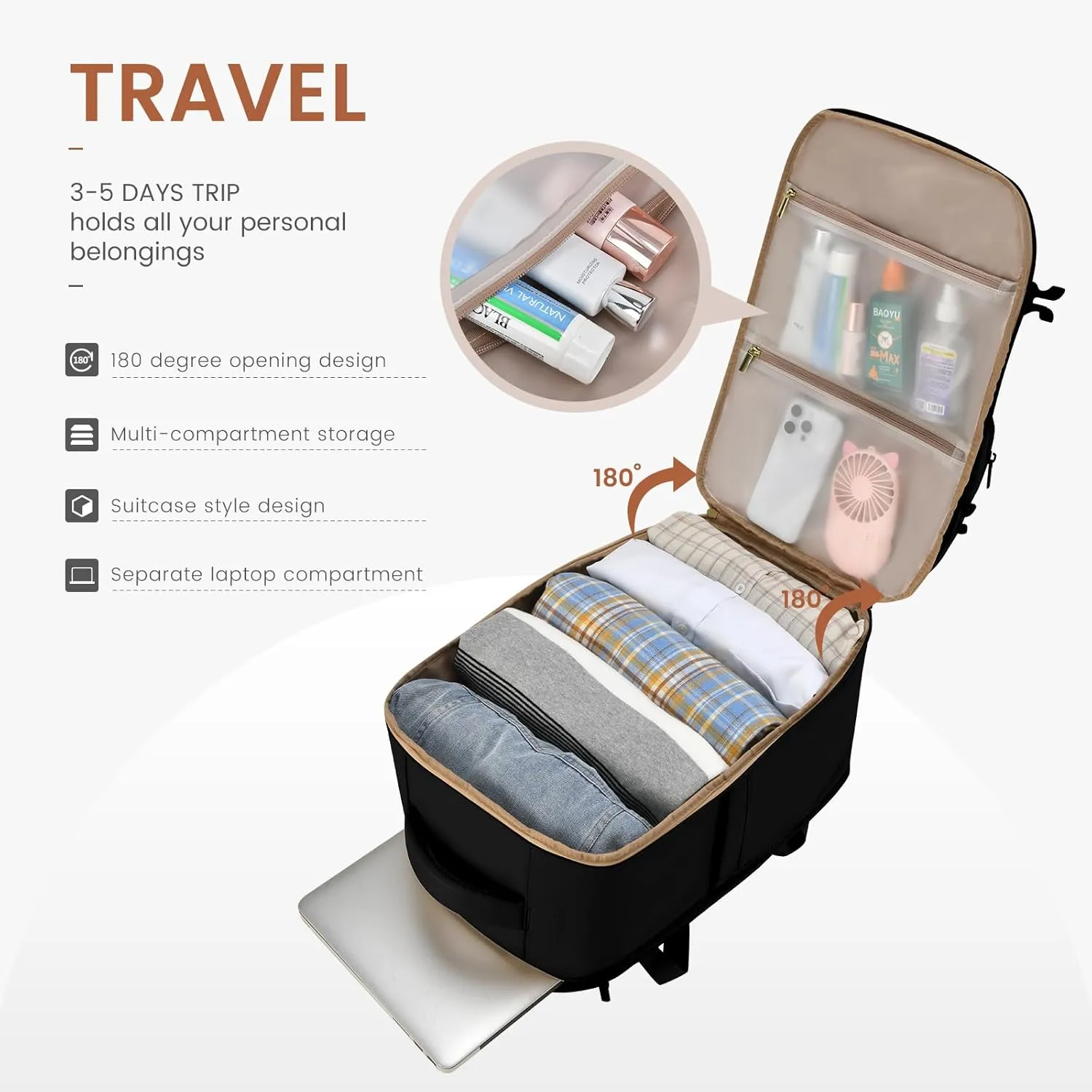 LOVEVOOK Travel Backpack for Women Men, TSA Carry on Backpack Flight Approved 40L Fits 17 Inch Laptop, Waterproof Personal Item Travel Bag Business Weekender Daypack with Detachable Crossbody Bag