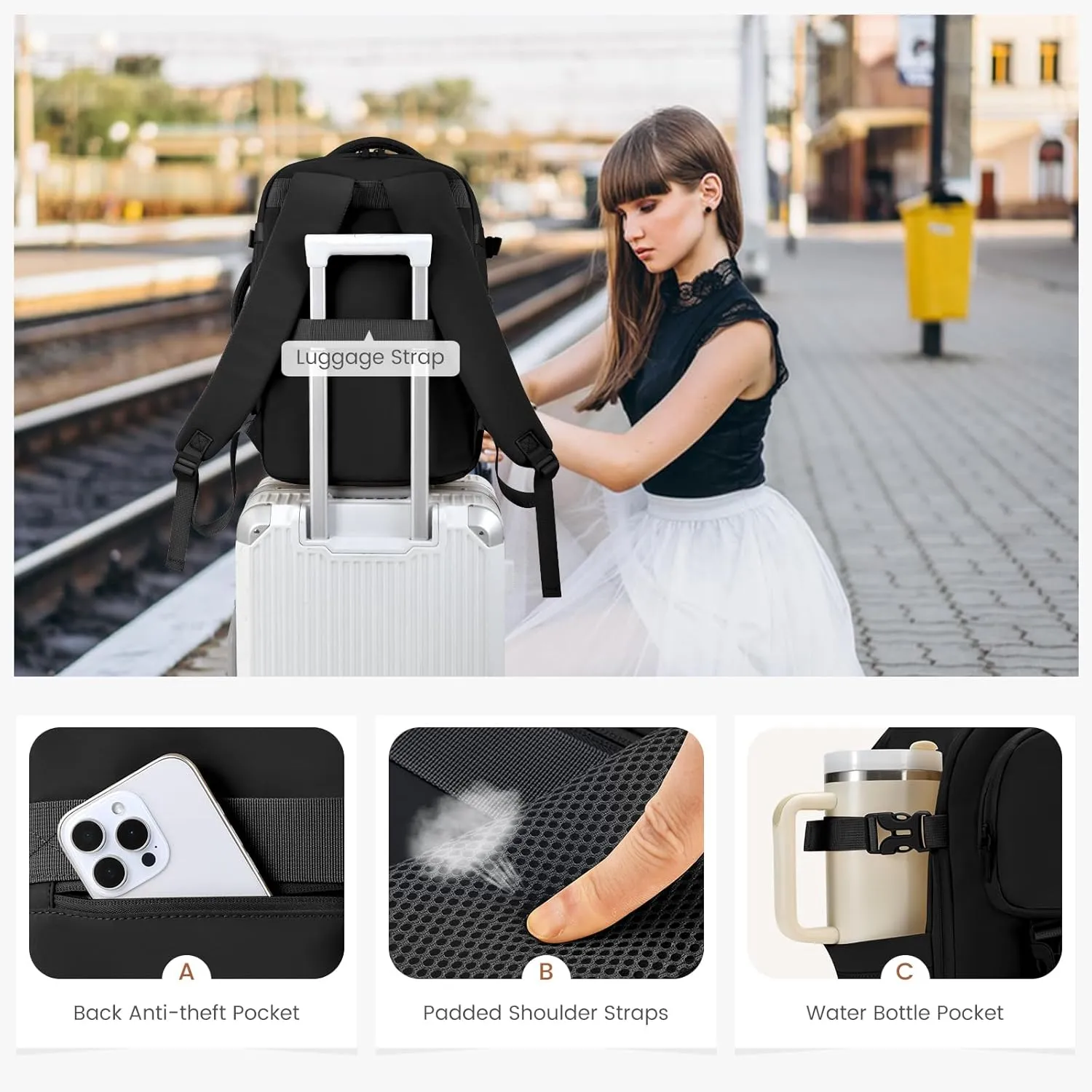 LOVEVOOK Travel Backpack for Women Men, TSA Carry on Backpack Flight Approved 40L Fits 17 Inch Laptop, Waterproof Personal Item Travel Bag Business Weekender Daypack with Detachable Crossbody Bag