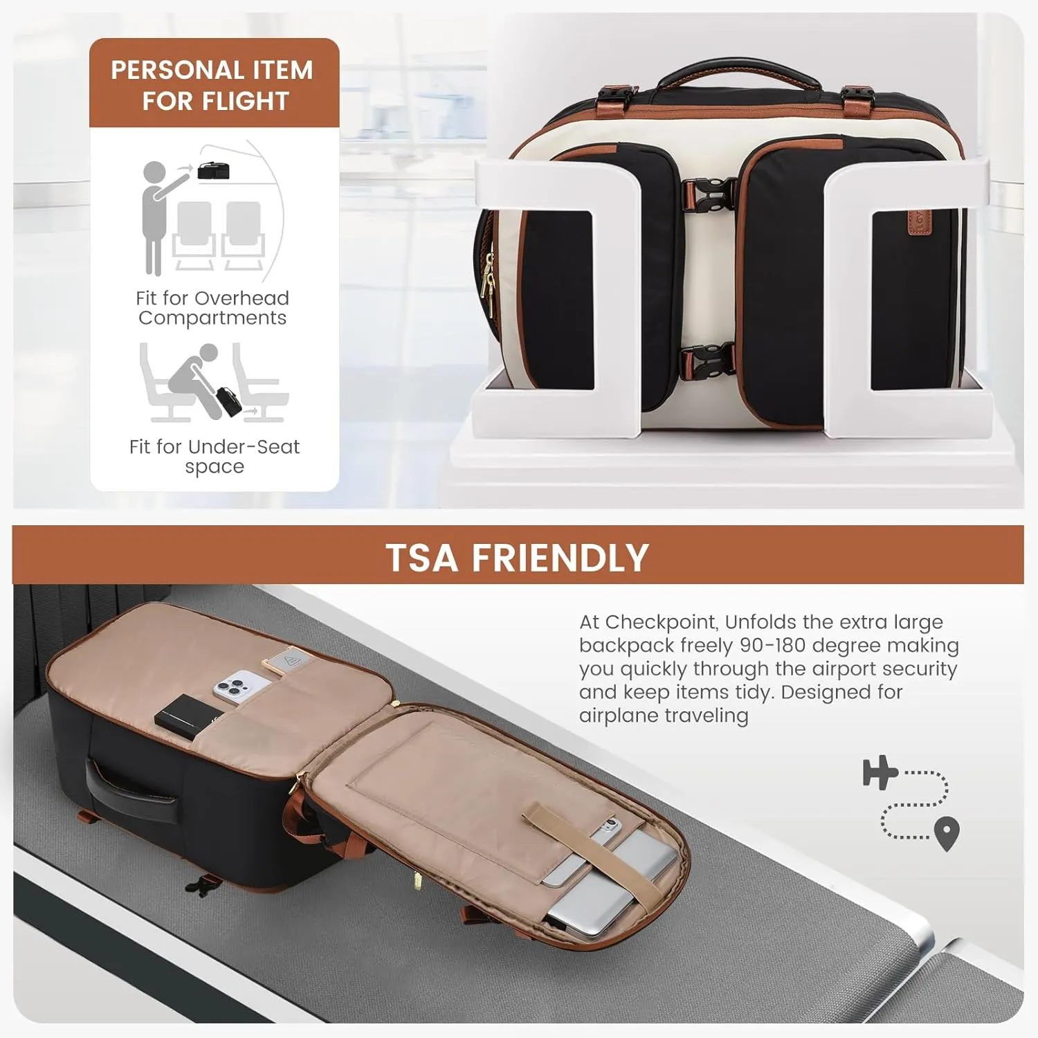 LOVEVOOK Travel Backpack for Women Men, TSA Carry on Backpack Flight Approved 50L Fits 18 Inch Laptop, Waterproof Personal Item Travel Bag Business Weekender Daypack with Detachable Crossbody Bag