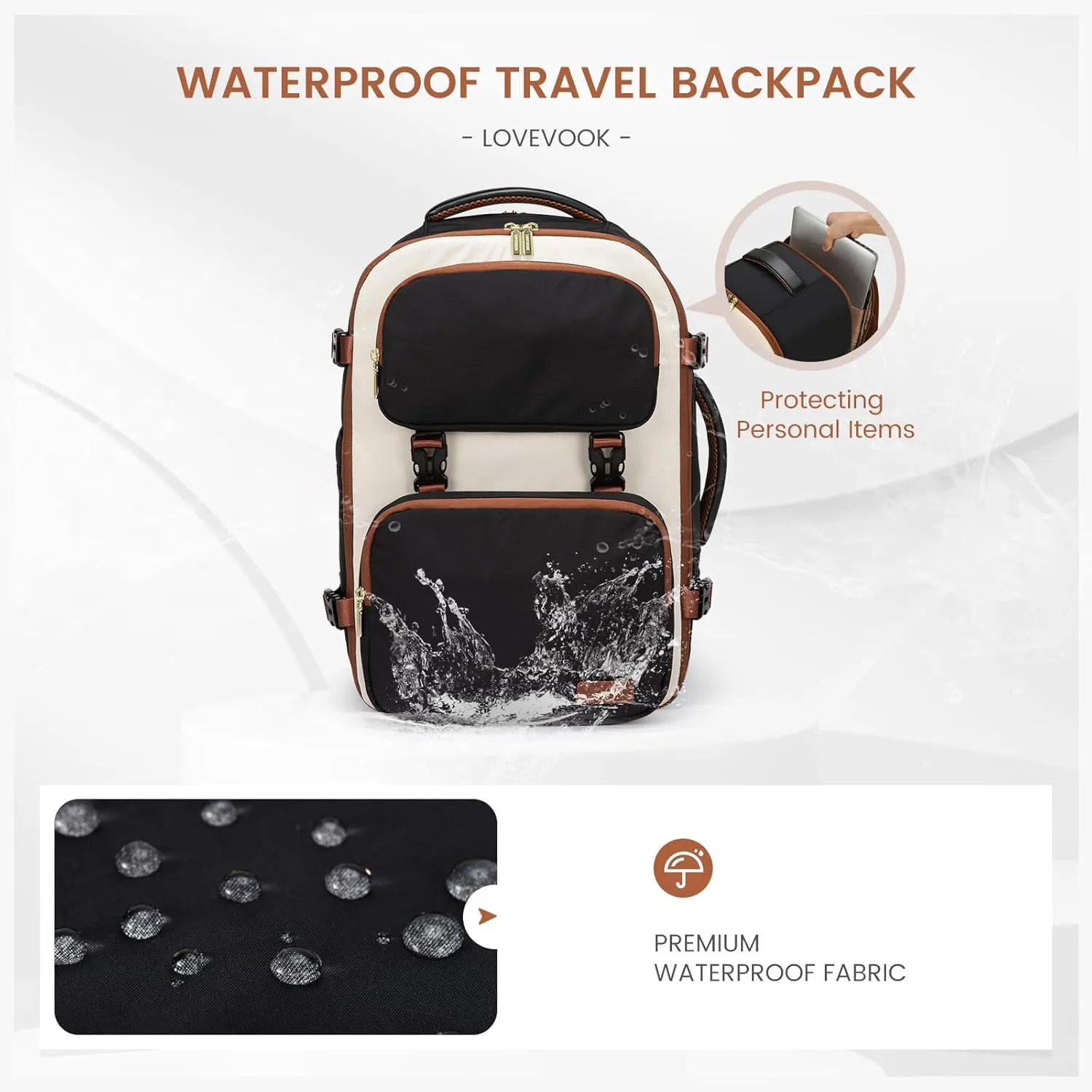 LOVEVOOK Travel Backpack for Women Men, TSA Carry on Backpack Flight Approved 50L Fits 18 Inch Laptop, Waterproof Personal Item Travel Bag Business Weekender Daypack with Detachable Crossbody Bag