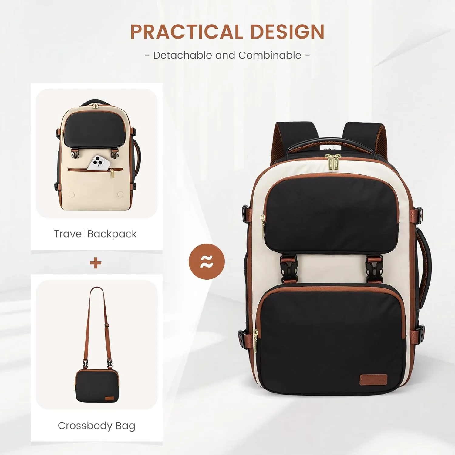 LOVEVOOK Travel Backpack for Women Men, TSA Carry on Backpack Flight Approved 50L Fits 18 Inch Laptop, Waterproof Personal Item Travel Bag Business Weekender Daypack with Detachable Crossbody Bag