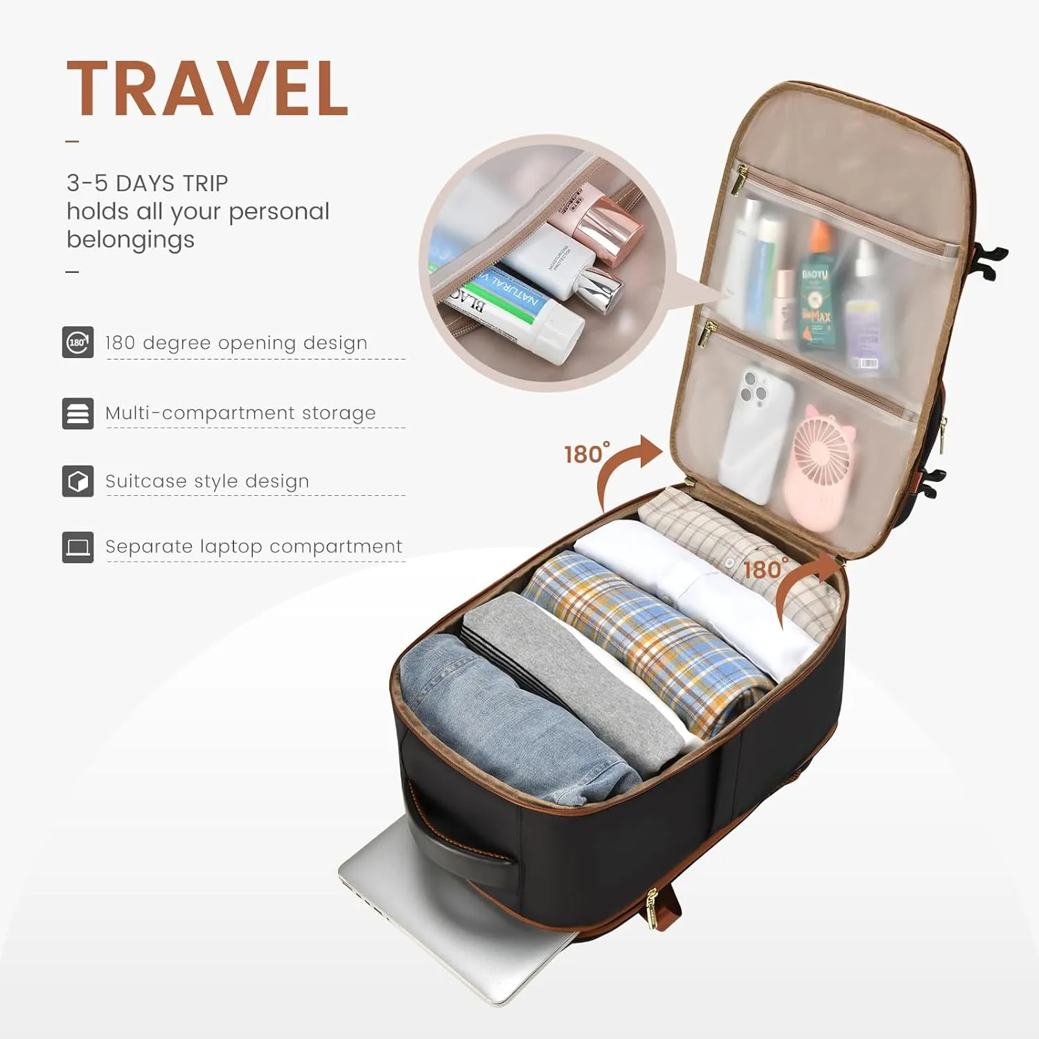 LOVEVOOK Travel Backpack for Women Men, TSA Carry on Backpack Flight Approved 50L Fits 18 Inch Laptop, Waterproof Personal Item Travel Bag Business Weekender Daypack with Detachable Crossbody Bag
