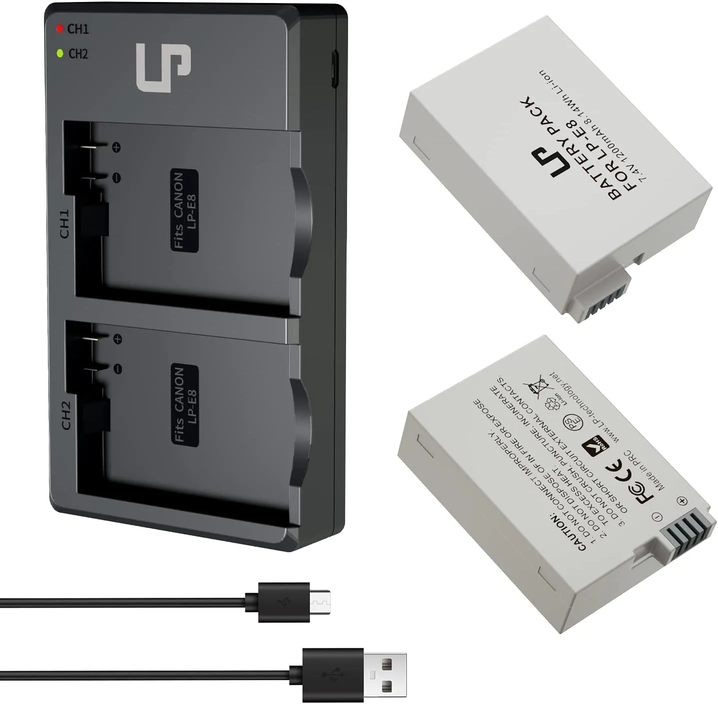LP LP-E8 Battery Charger Pack, 2-Pack Battery & Dual Slot Charger, Compatible with Canon EOS Rebel T2i, T3i, T4i, T5i, 550D, 600D, 650D, 700D, Kiss X4, X5, X6i, X7i Cameras &More(Not for T2 T3 T4 T5)