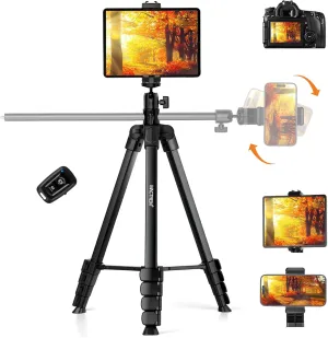 MACTREM Phone Tripod with Selfie Stick, 70" Horizontal Overhead Tripod for iPhone iPad, Camera Tripod Stand with Wireless Remote for Video Recording/Selfies/Live Stream/Vlogging