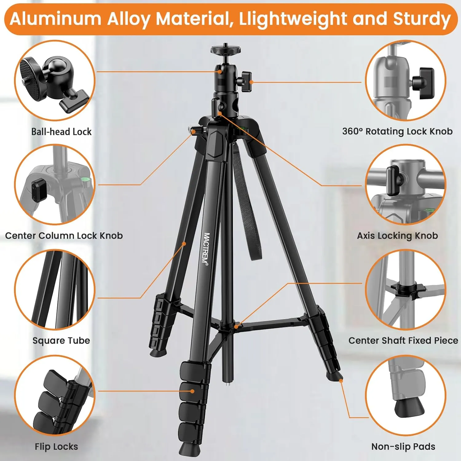 MACTREM Phone Tripod with Selfie Stick, 70" Horizontal Overhead Tripod for iPhone iPad, Camera Tripod Stand with Wireless Remote for Video Recording/Selfies/Live Stream/Vlogging