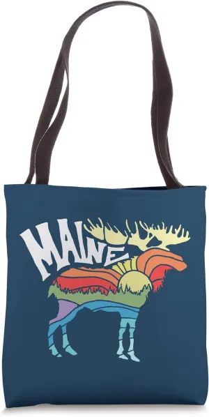 Maine Moose Artistic Vintage Colorful Outdoor Nature Tote Bag