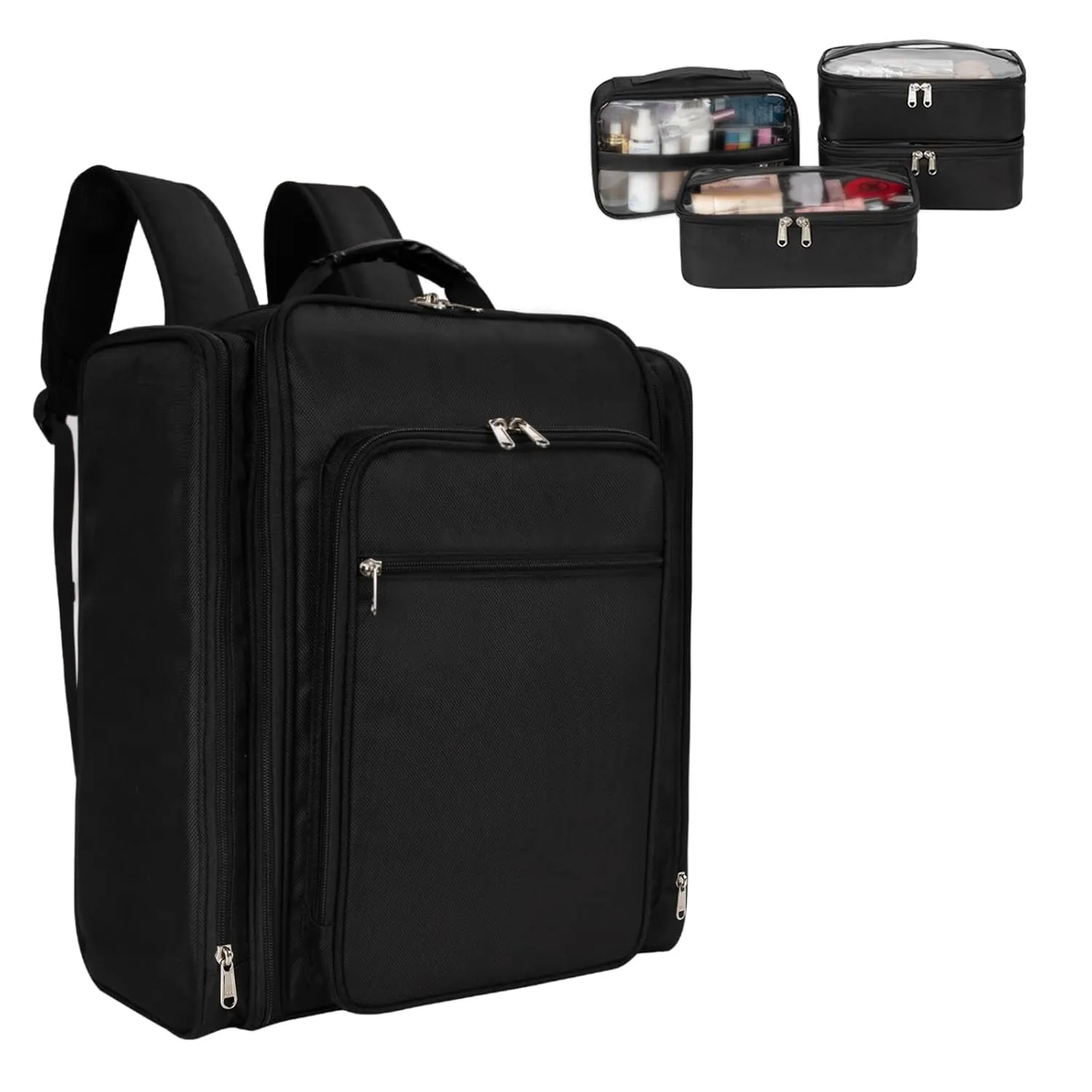 Makeup Backpack, Extra Large Professional Makeup Case, Travel Make Up Train Case Bag Cosmetic Case Storage Organizer for Make Up Artist, with 4 Removable Small Cosmetic Bags