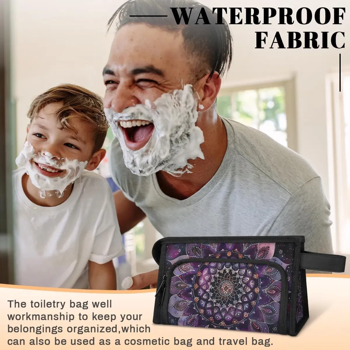 Makeup Bag for Women Ethnic Mandala Purple Flower Cosmetic Bags Travel Toiletry Bag with Compartments and Handle Waterproof Portable Make Up Case Zipper Pouch Cosmetic Organizer for Travel Accessories