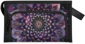 Makeup Bag for Women Ethnic Mandala Purple Flower Cosmetic Bags Travel Toiletry Bag with Compartments and Handle Waterproof Portable Make Up Case Zipper Pouch Cosmetic Organizer for Travel Accessories