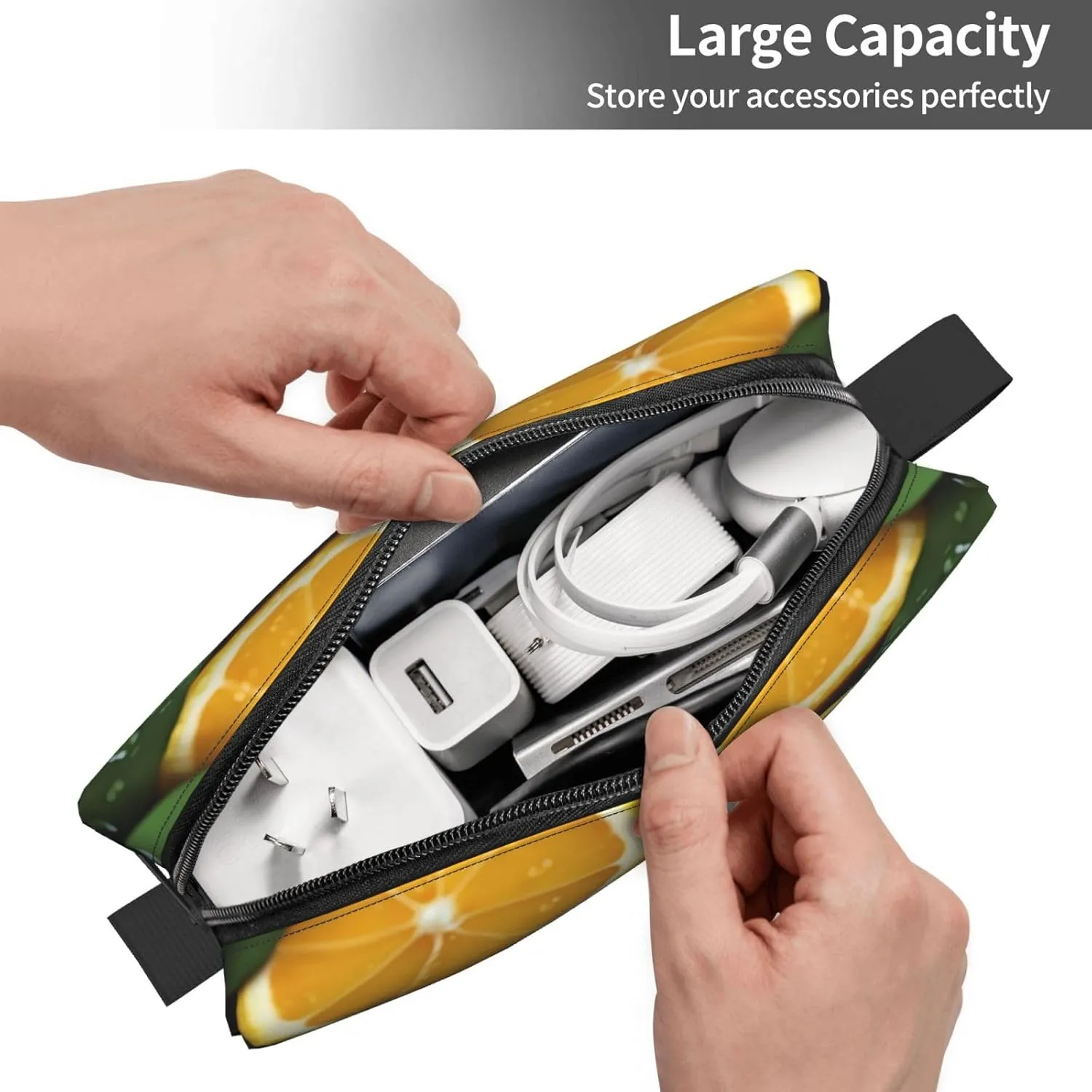Makeup Bag for Women Orange fruit background Large Capacity Cosmetic Bags Portable Toiletry Bag Travel Storage