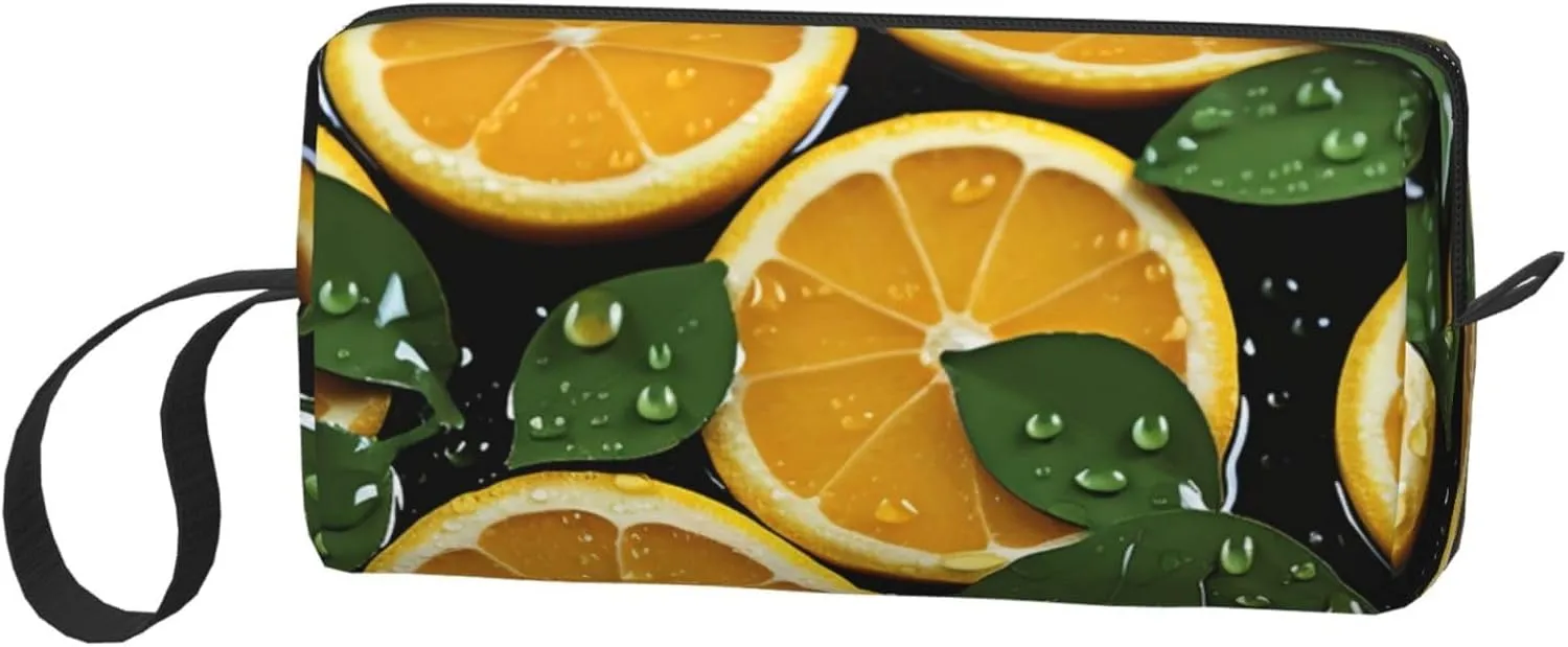 Makeup Bag for Women Orange fruit background Large Capacity Cosmetic Bags Portable Toiletry Bag Travel Storage