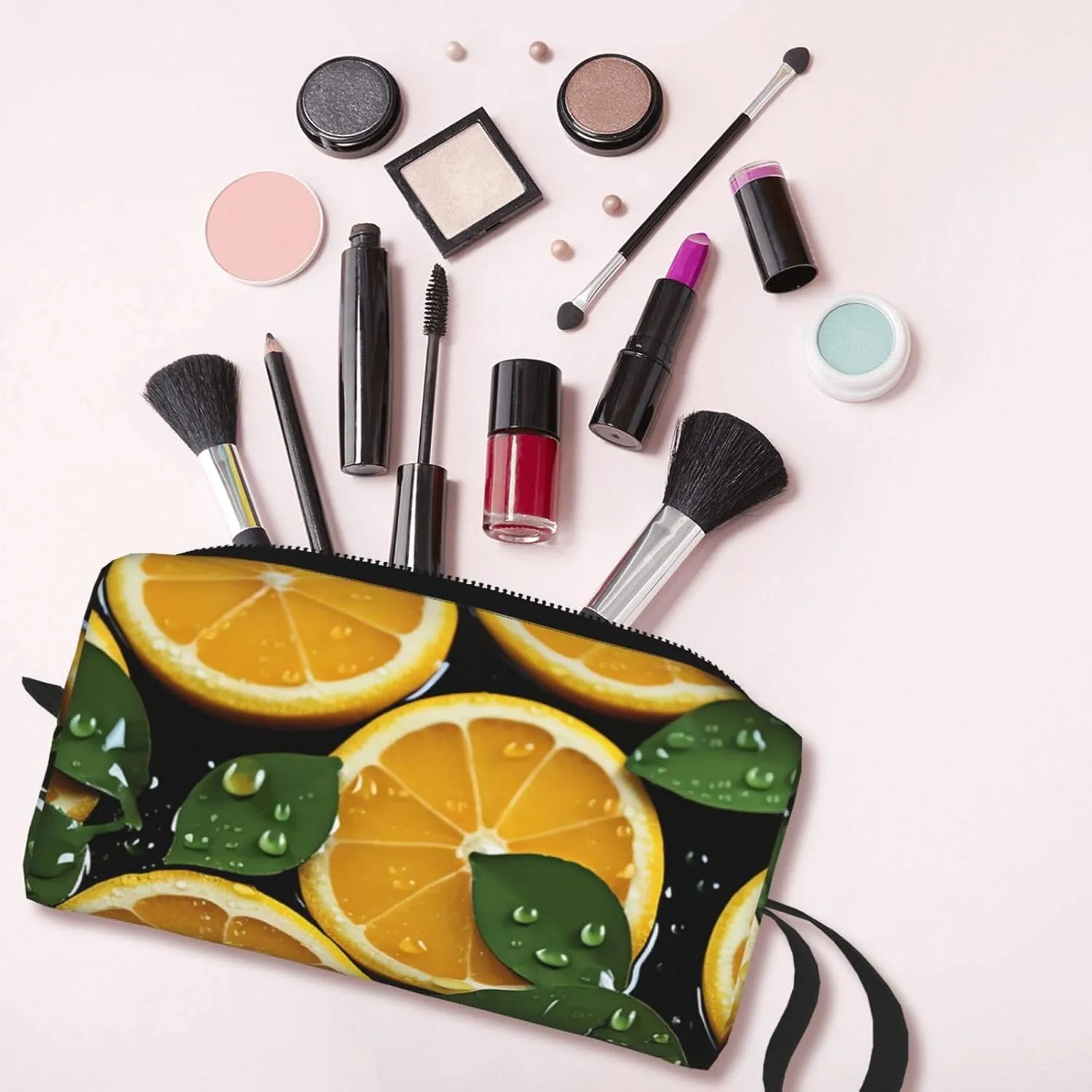 Makeup Bag for Women Orange fruit background Large Capacity Cosmetic Bags Portable Toiletry Bag Travel Storage