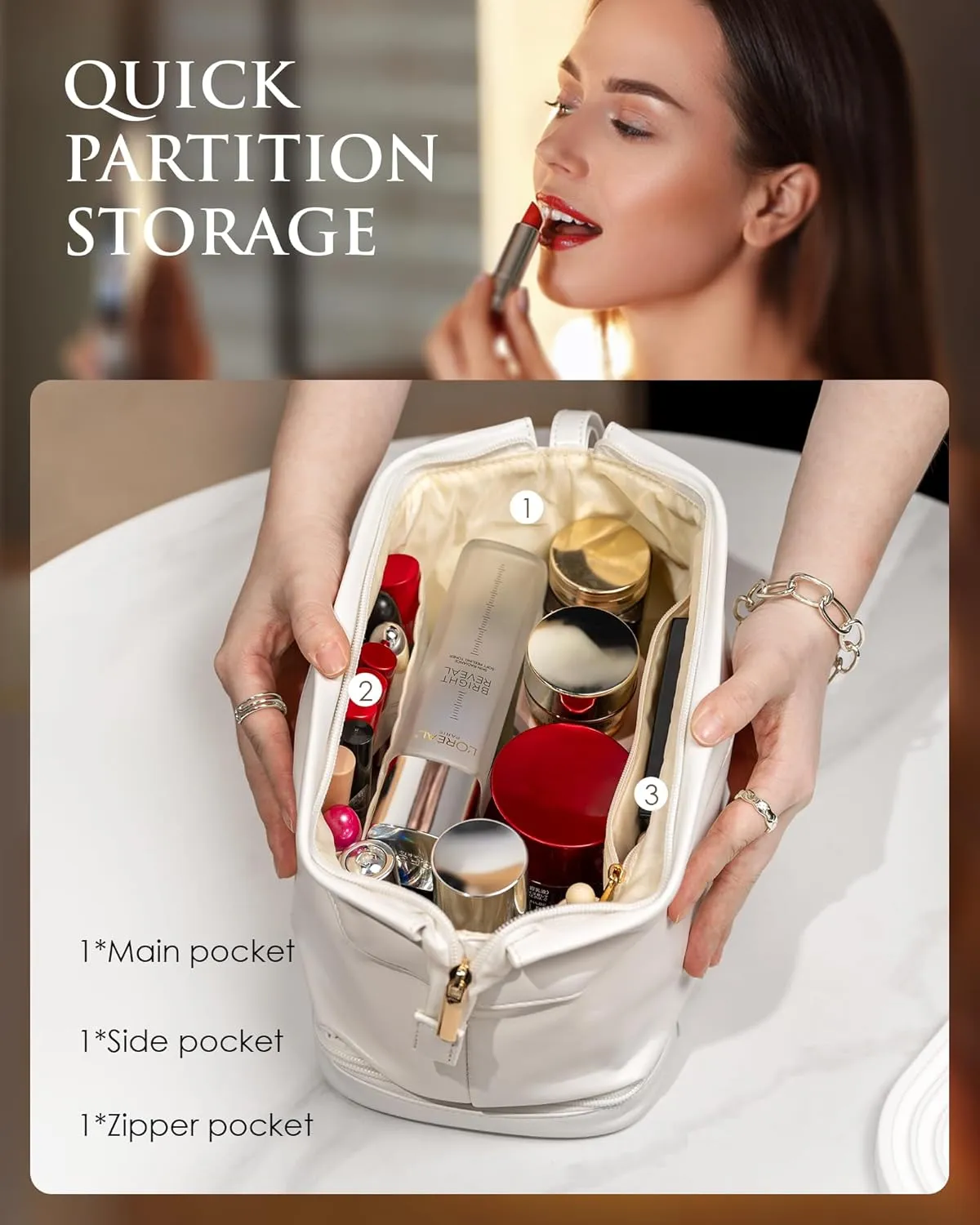 Makeup Bag for Women, Personalized Double Layer Cosmetic Bag with Makeup Brush Organizer, Waterproof, Large Capacity PU Leather Travel Toiletry Bag Gift Gift for Mom，Personalized Gifts