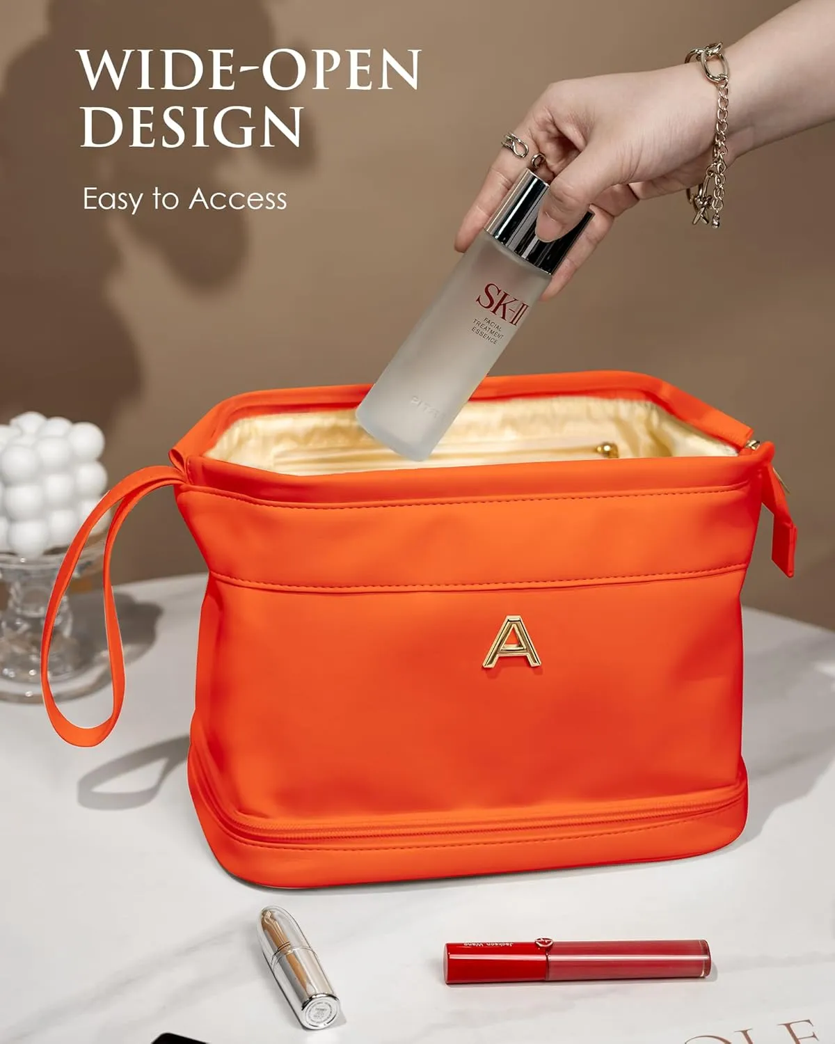 Makeup Bag for Women, Personalized Double Layer Cosmetic Bag with Makeup Brush Organizer, Waterproof, Large Capacity PU Leather Travel Toiletry Bag Gift Gift for Mom，Personalized Gifts