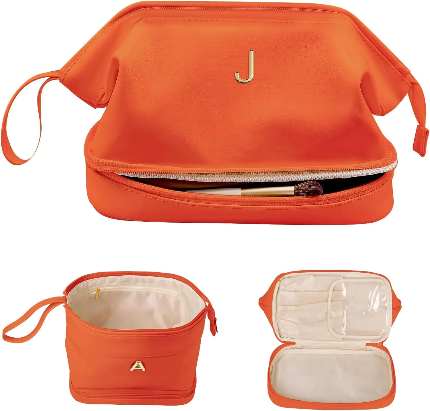 Makeup Bag for Women, Personalized Double Layer Cosmetic Bag with Makeup Brush Organizer, Waterproof, Large Capacity PU Leather Travel Toiletry Bag Gift Gift for Mom，Personalized Gifts